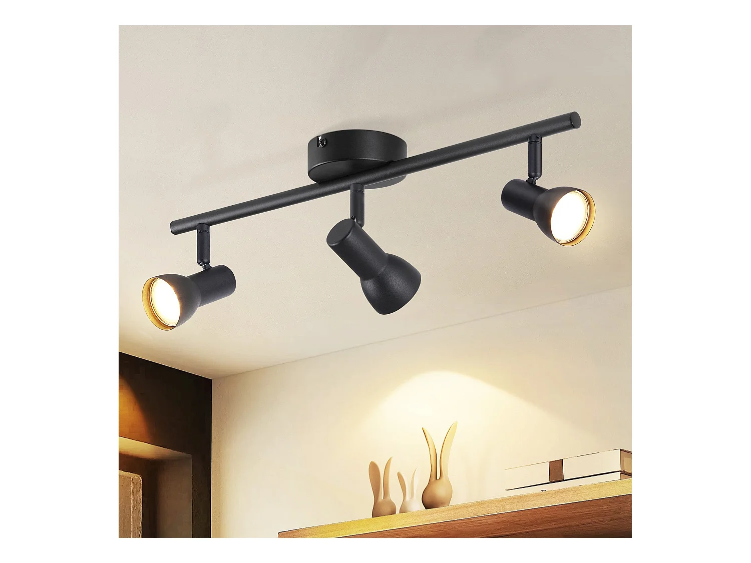 NETTLIFE 3-flammige Deckenleuchte, modernes Design, schwarz, Metall, GU10-Sockel