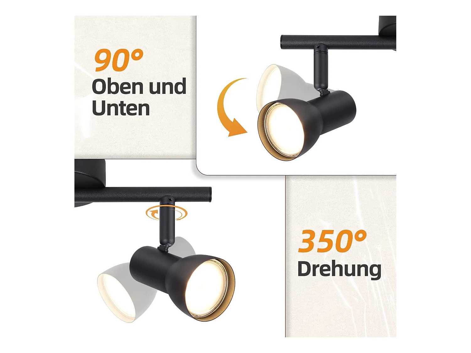 NETTLIFE 3-flammige Deckenleuchte, modernes Design, schwarz, Metall, GU10-Sockel