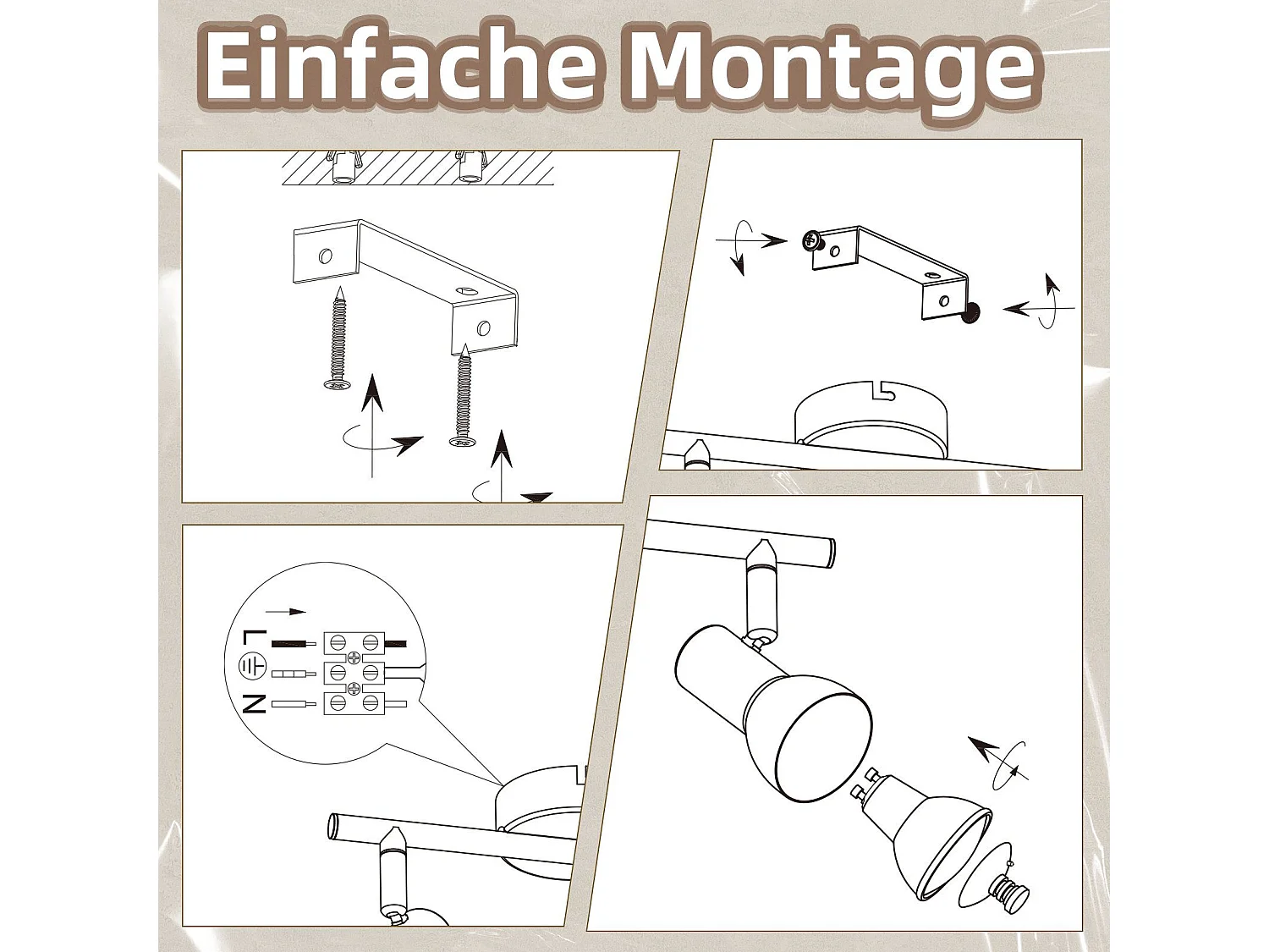 NETTLIFE 3-flammige Deckenleuchte, modernes Design, schwarz, Metall, GU10-Sockel