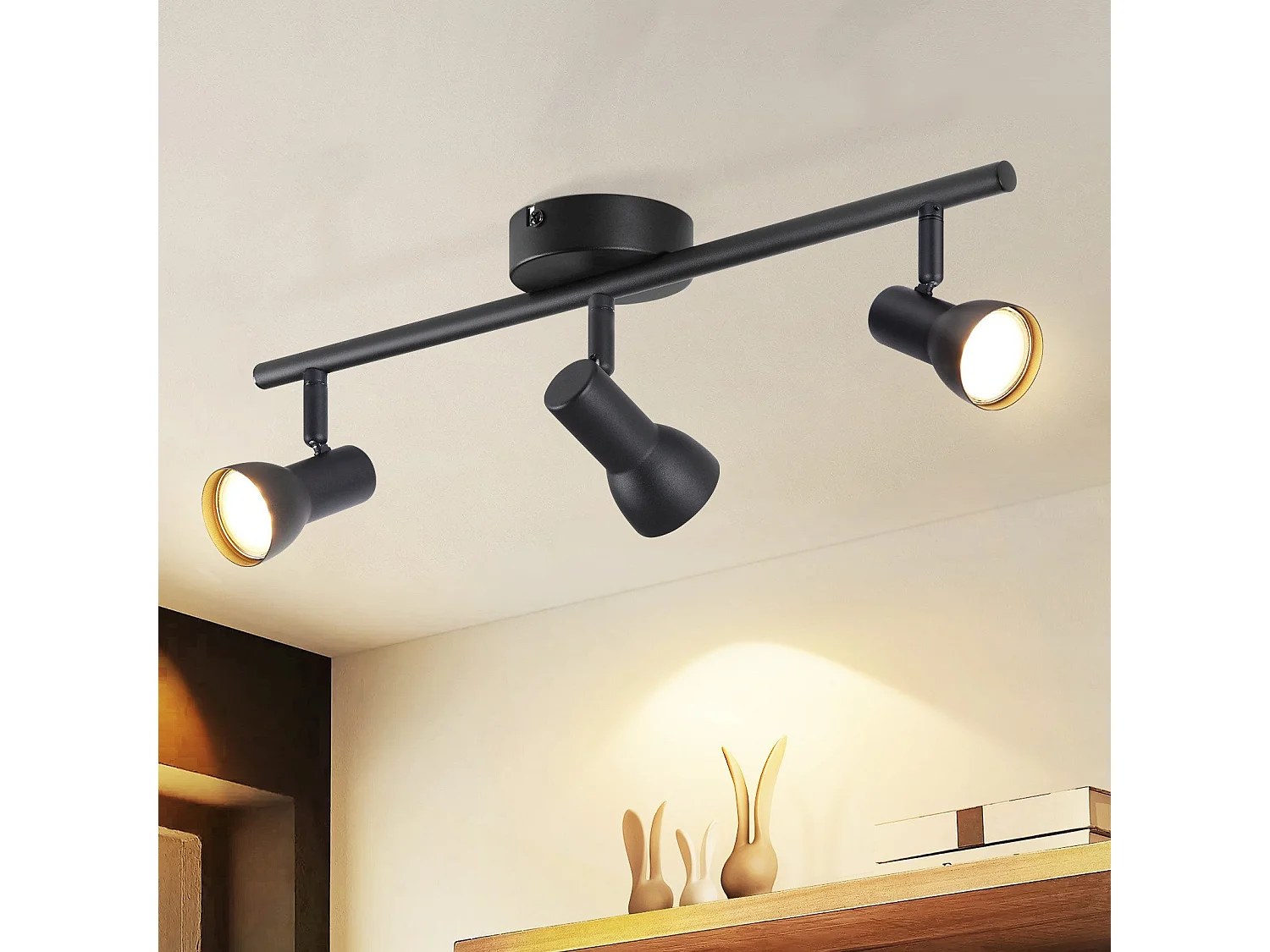 Plafonnier NETTLIFE à 3 lampes, design moderne, noir, métal, culot GU10