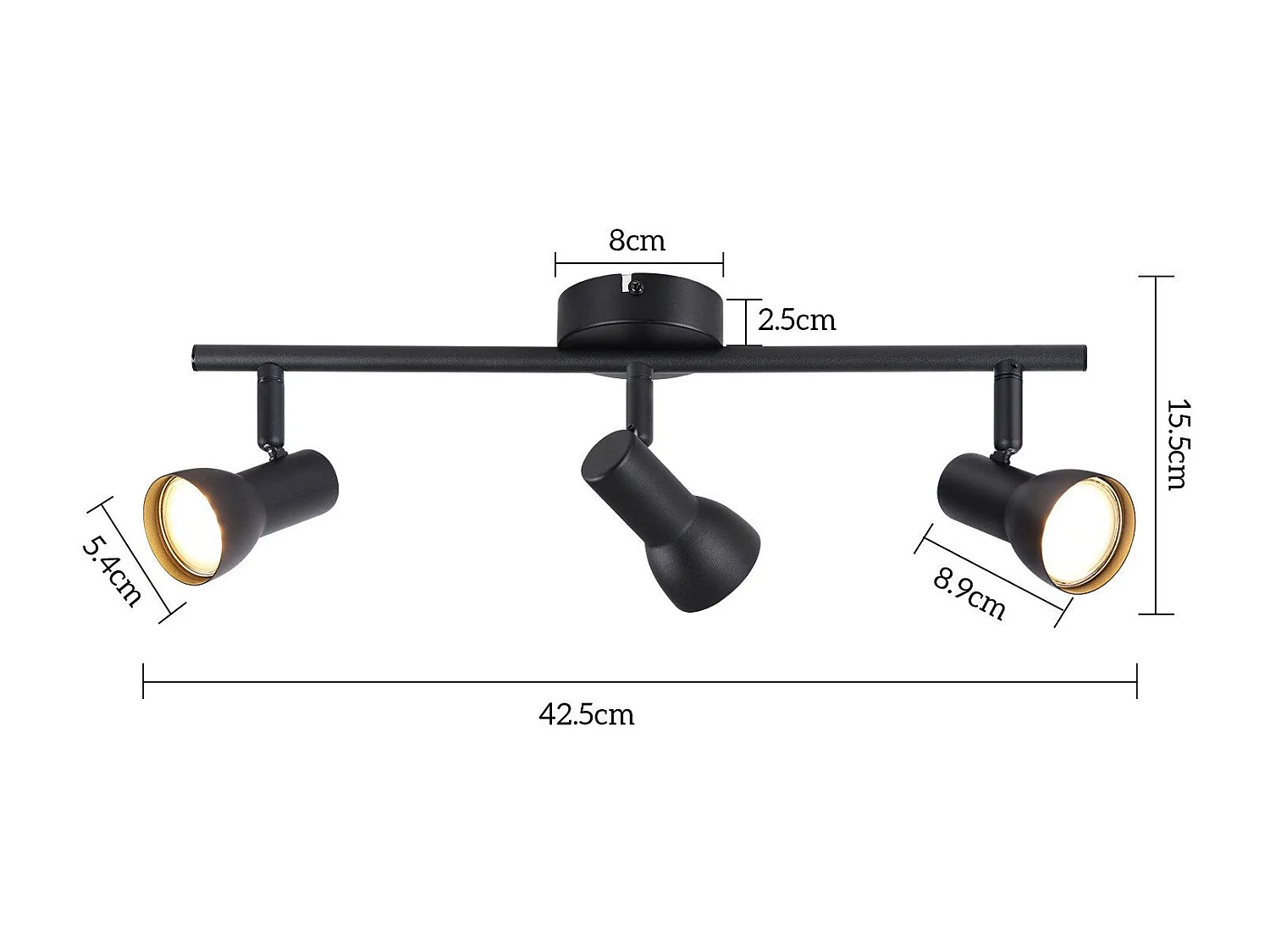 Plafonnier NETTLIFE à 3 lampes, design moderne, noir, métal, culot GU10
