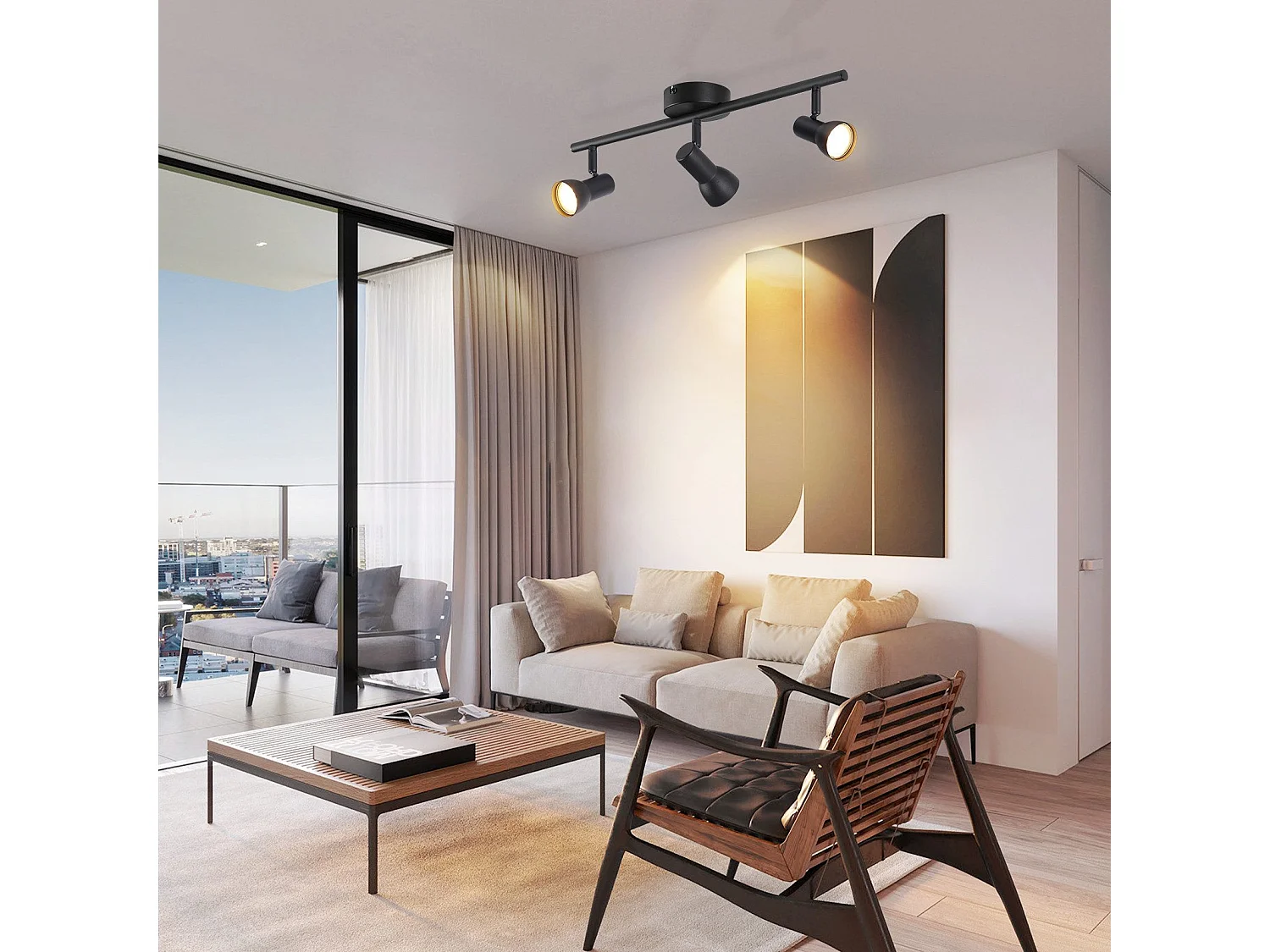 Plafonnier NETTLIFE à 3 lampes, design moderne, noir, métal, culot GU10