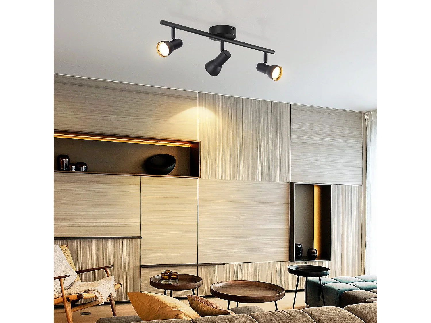 Plafonnier NETTLIFE à 3 lampes, design moderne, noir, métal, culot GU10