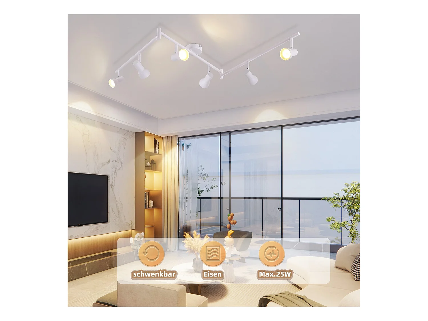 Spot de plafond NETTLIFE 6 flammes blanc GU10 en métal pour chambre à coucher et couloir