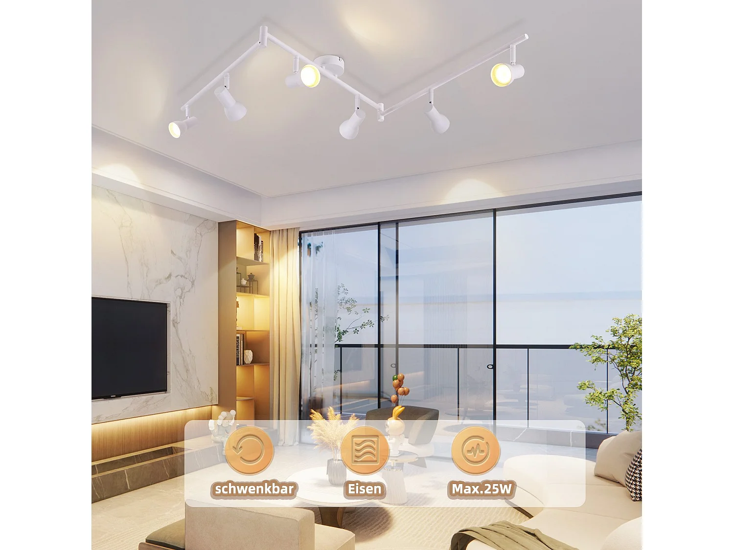 NETTLIFE Deckenstrahler 6 Flammig Weiß GU10 Metall Deckenlampe für Schlafzimmer Flur