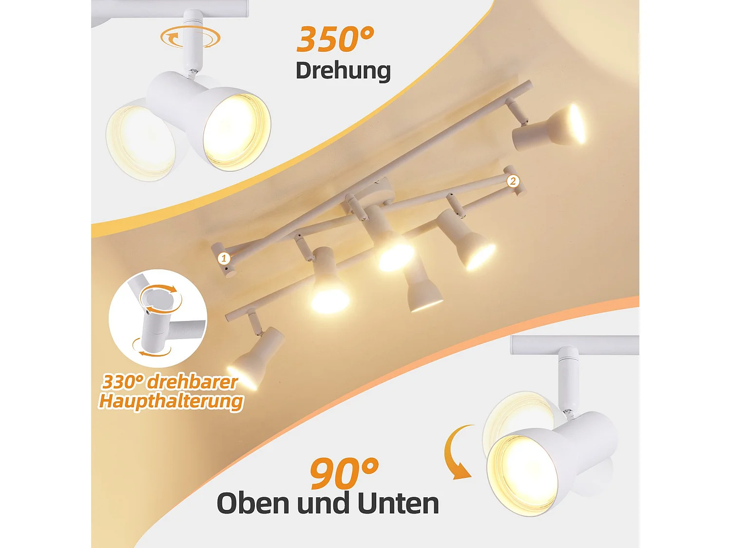 NETTLIFE Deckenstrahler 6 Flammig Weiß GU10 Metall Deckenlampe für Schlafzimmer Flur