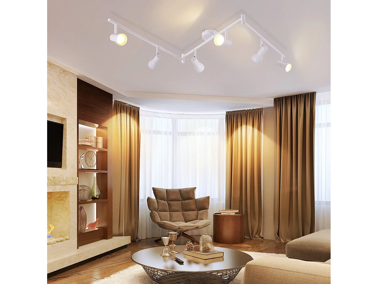 Spot de plafond NETTLIFE 6 flammes blanc GU10 en métal pour chambre à coucher et couloir