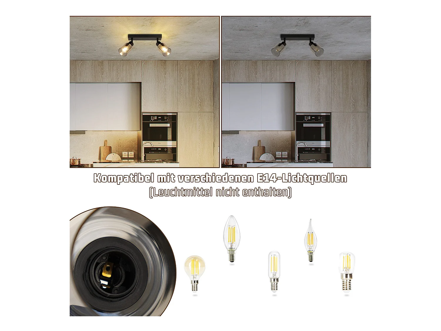 NETTLIFE Lampa sufitowa Spot 2 płomienie Czarny Industrial E14 Lampa sufitowa do salonu