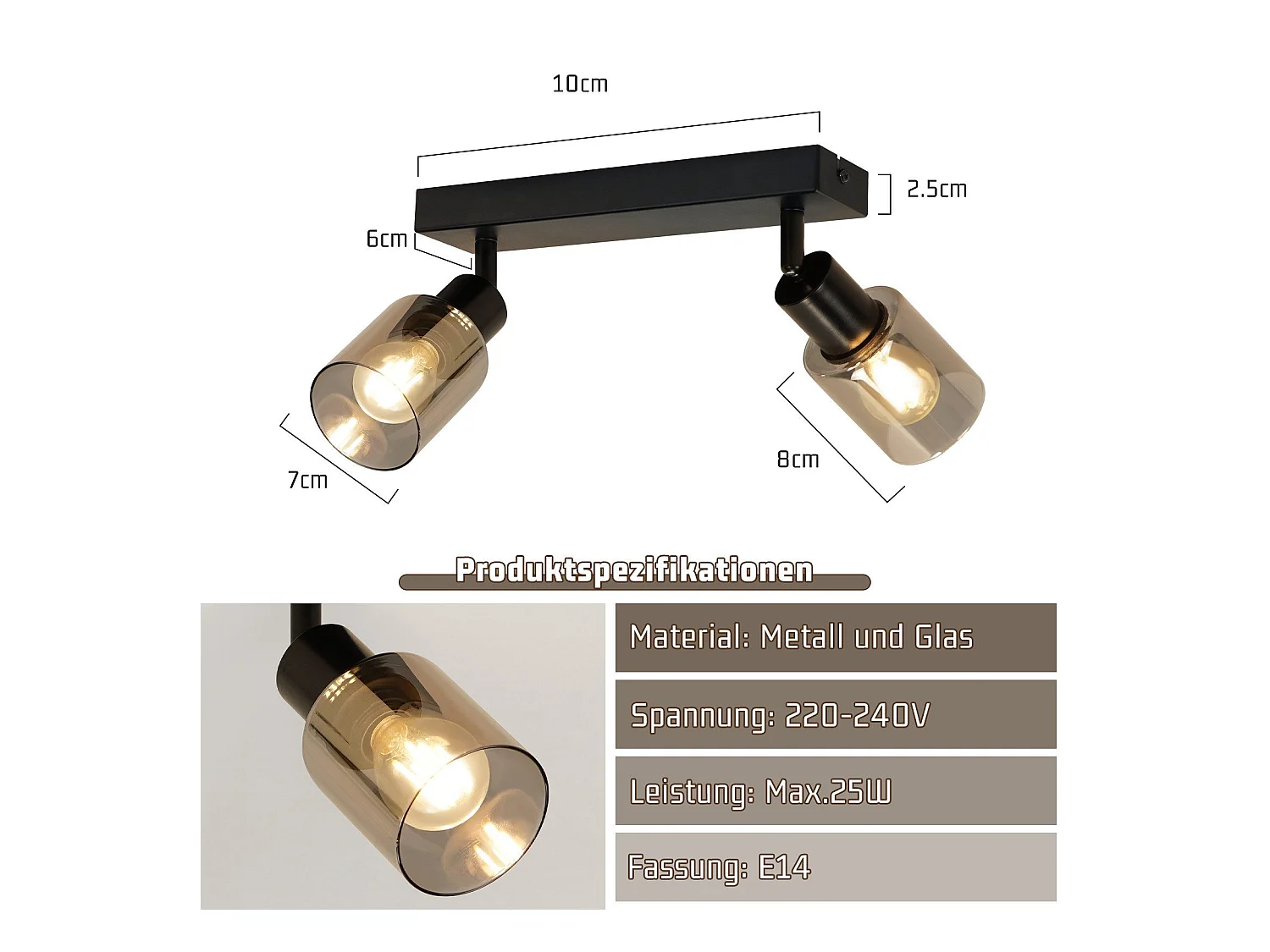 NETTLIFE Lampa sufitowa Spot 2 płomienie Czarny Industrial E14 Lampa sufitowa do salonu
