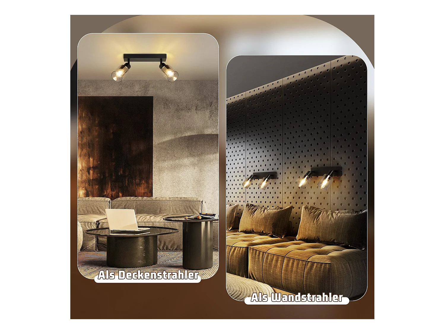 NETTLIFE Lampa sufitowa Spot 2 płomienie Czarny Industrial E14 Lampa sufitowa do salonu