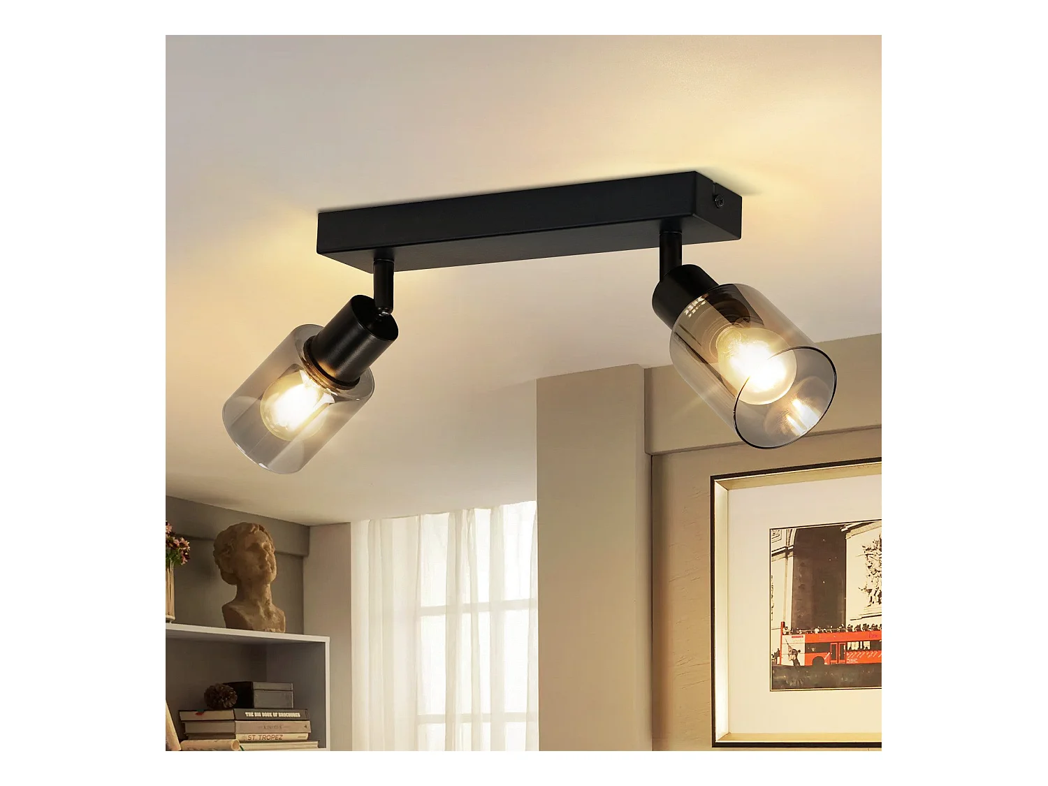 NETTLIFE Plafonnier Spot 2 Flammes Noir Industriel E14 Plafonnier Pour Salon