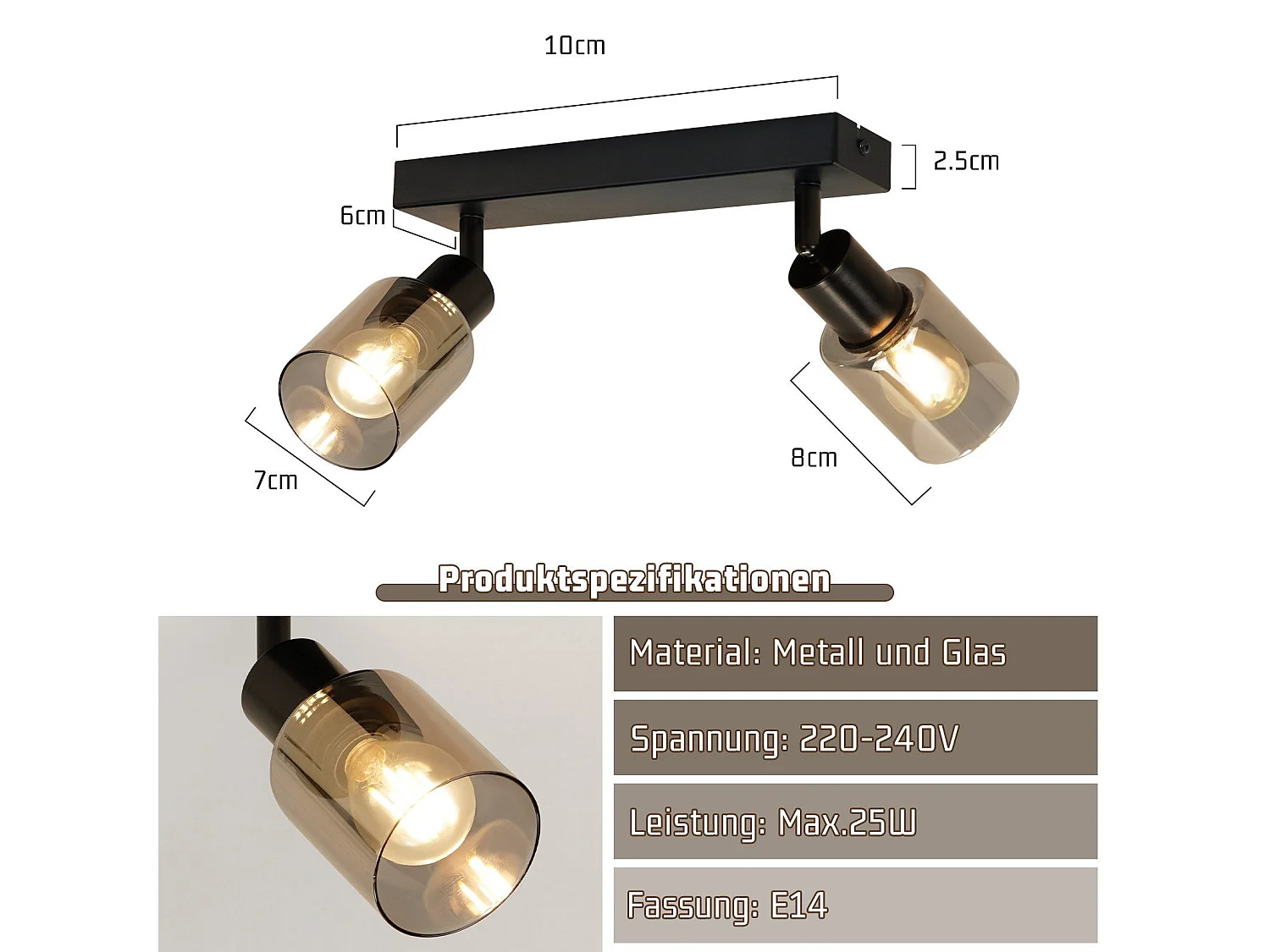 NETTLIFE Plafonnier Spot 2 Flammes Noir Industriel E14 Plafonnier Pour Salon