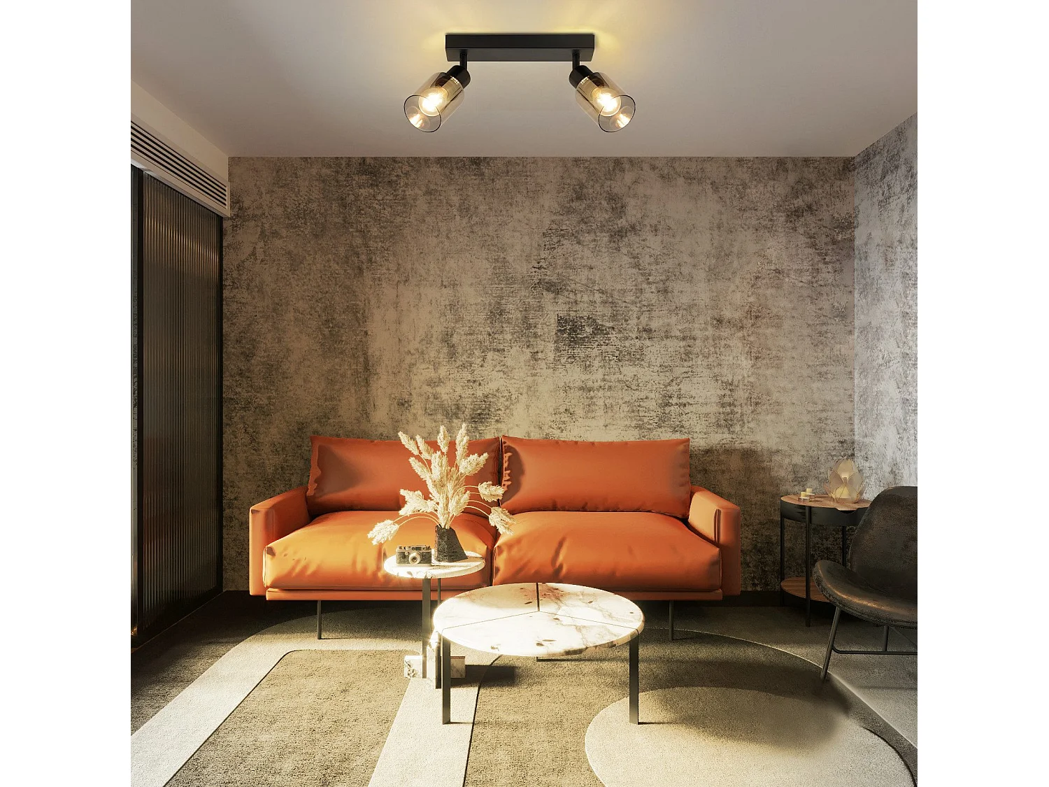 NETTLIFE Plafonnier Spot 2 Flammes Noir Industriel E14 Plafonnier Pour Salon