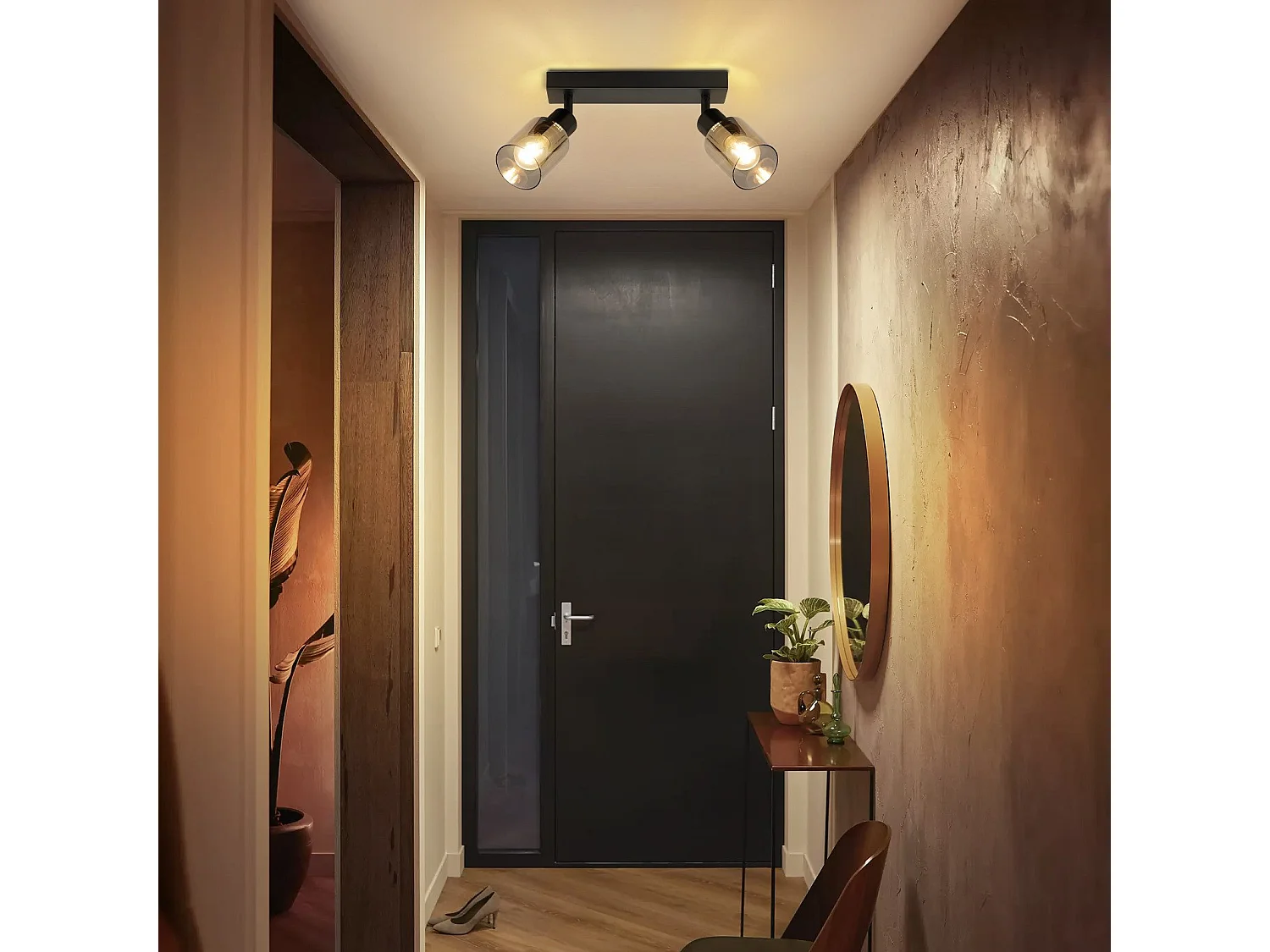 NETTLIFE Plafonnier Spot 2 Flammes Noir Industriel E14 Plafonnier Pour Salon