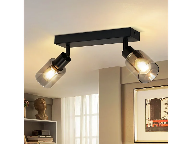 NETTLIFE Plafonnier Spot 2 Flammes Noir Industriel E14 Plafonnier Pour Salon