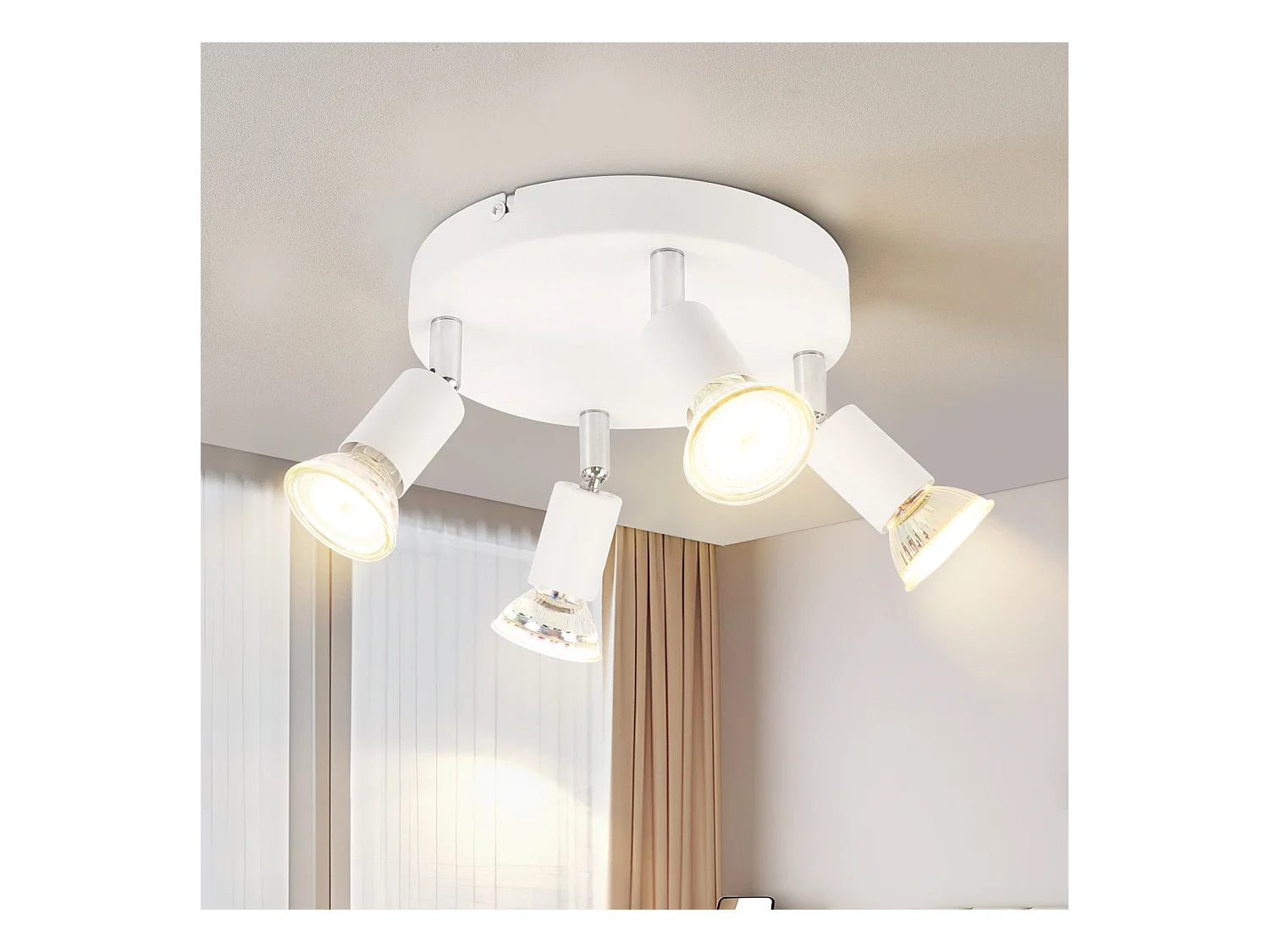 Spot de plafond LED NETTLIFE Blanc - Plafonnier orientable 4 flammes GU10 en métal moderne