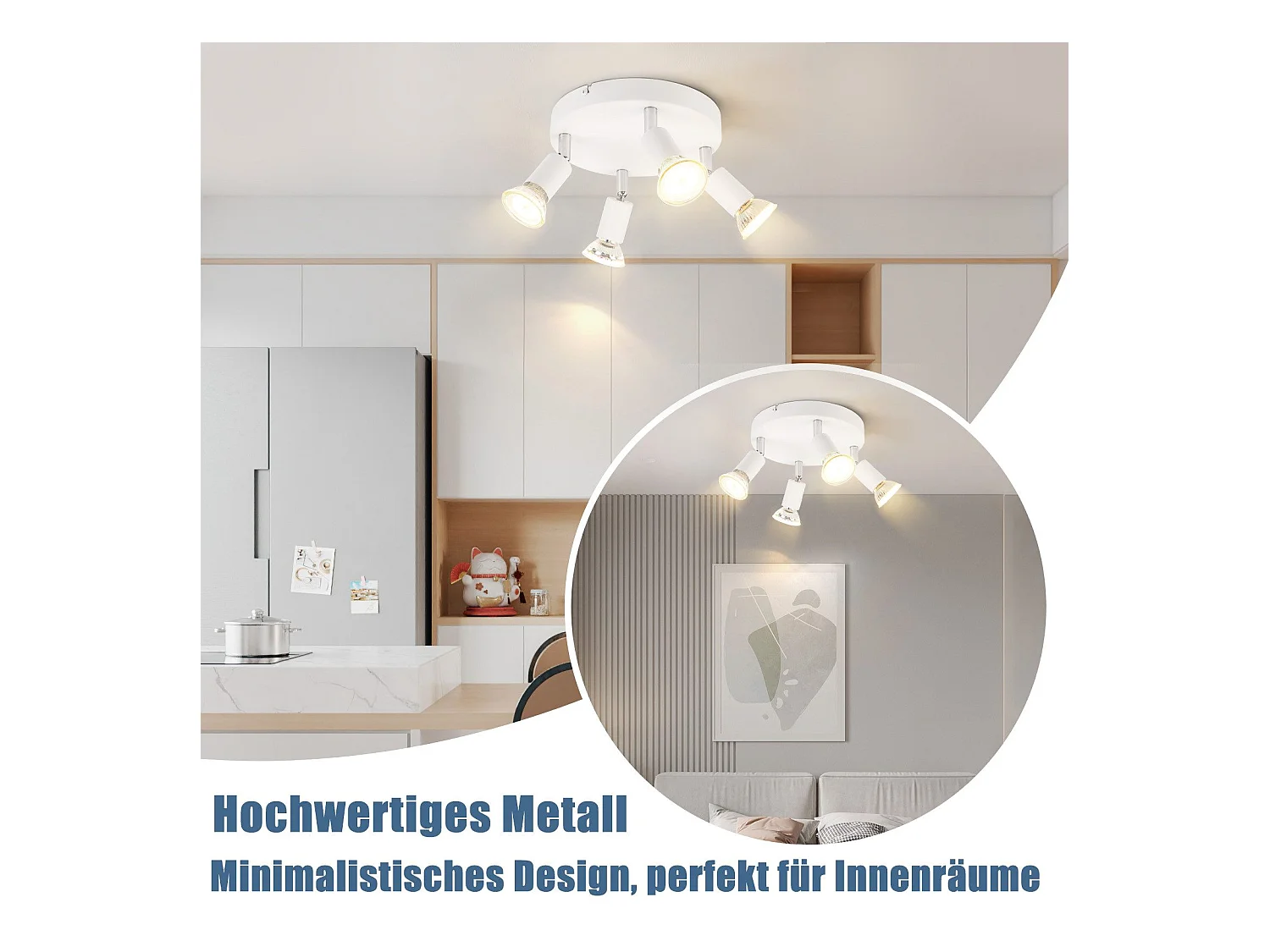 Spot de plafond LED NETTLIFE Blanc - Plafonnier orientable 4 flammes GU10 en métal moderne