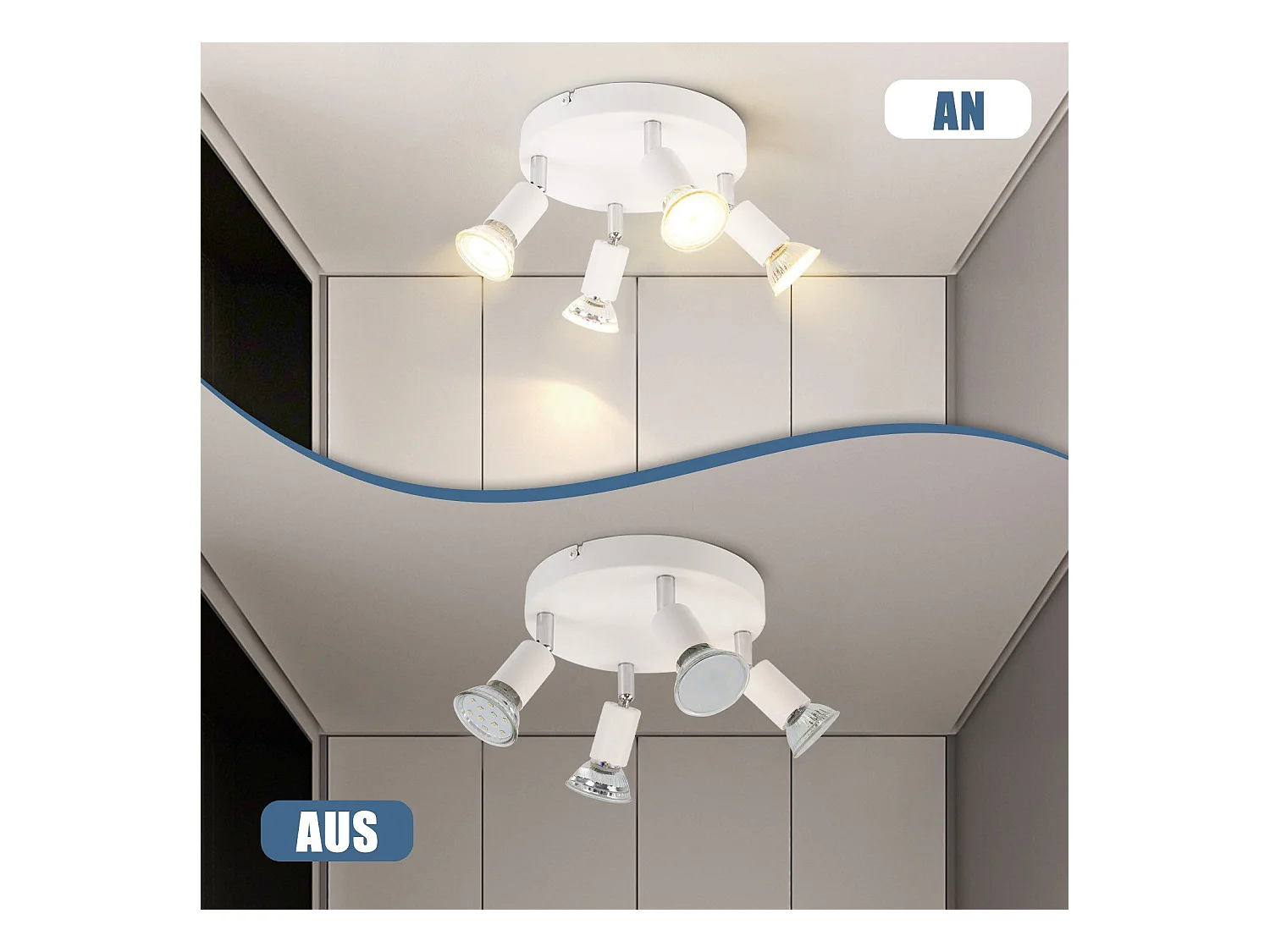 Spot de plafond LED NETTLIFE Blanc - Plafonnier orientable 4 flammes GU10 en métal moderne