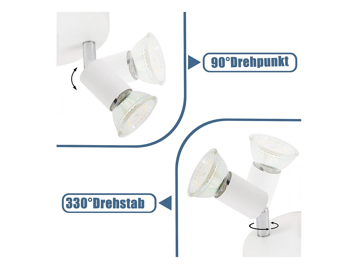 Spot de plafond LED NETTLIFE Blanc - Plafonnier orientable 4 flammes GU10 en métal moderne