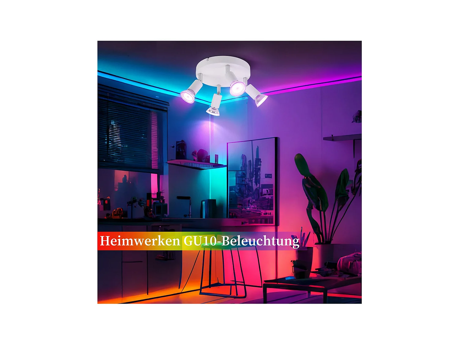 Spot de plafond LED NETTLIFE Blanc - Plafonnier orientable 4 flammes GU10 en métal moderne