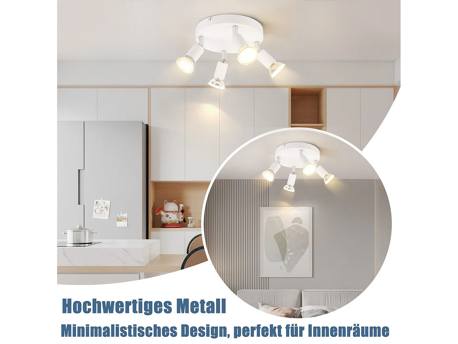 NETTLIFE Weißer LED-Deckenstrahler - Moderne 4-flammige GU10-Deckenleuchte aus Metall, verstellbar