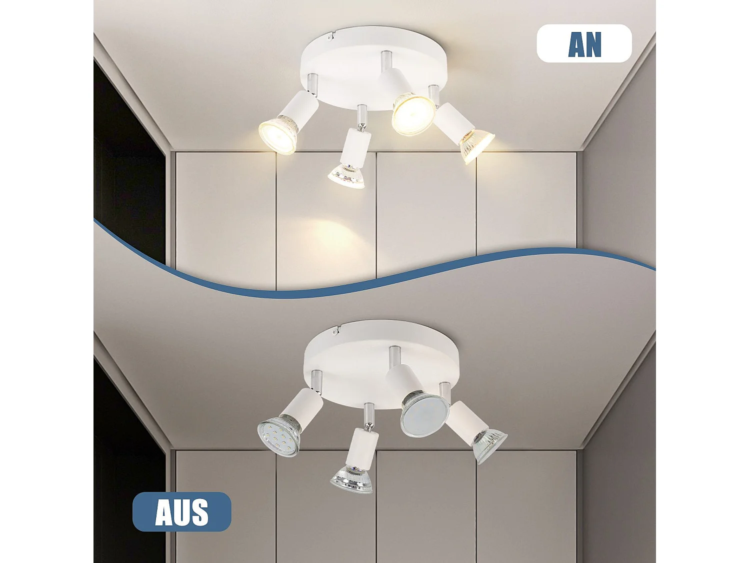 NETTLIFE Weißer LED-Deckenstrahler - Moderne 4-flammige GU10-Deckenleuchte aus Metall, verstellbar
