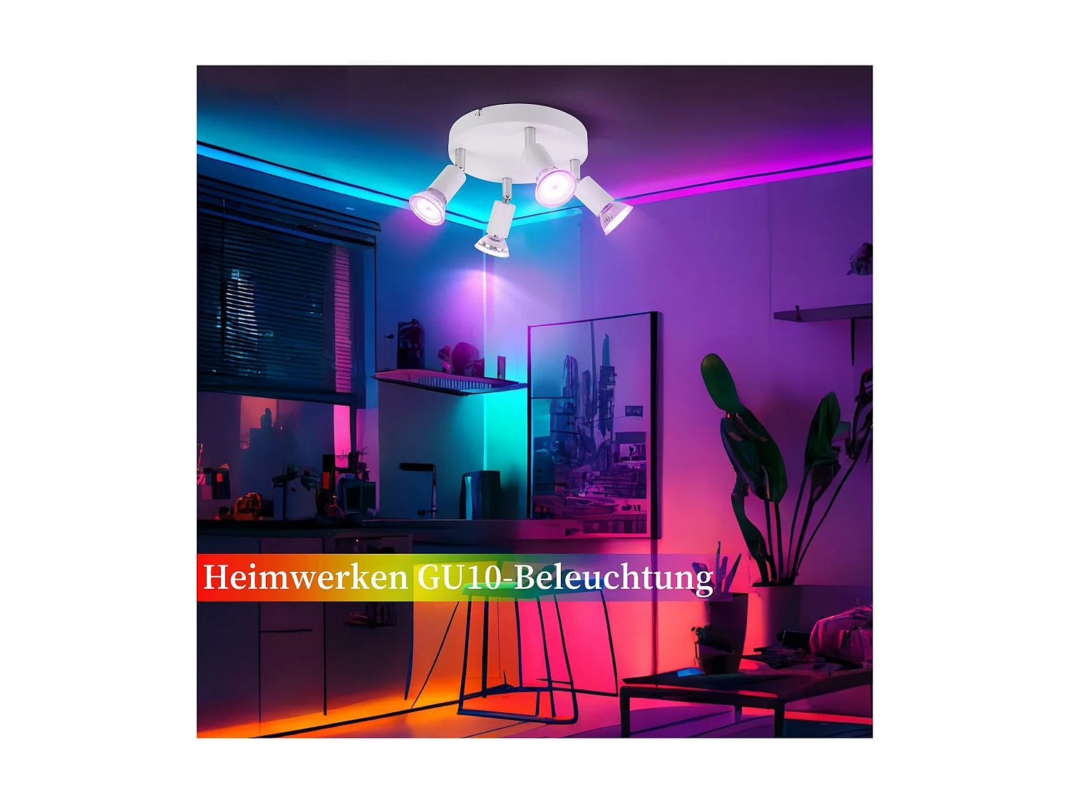 NETTLIFE Weißer LED-Deckenstrahler - Moderne 4-flammige GU10-Deckenleuchte aus Metall, verstellbar