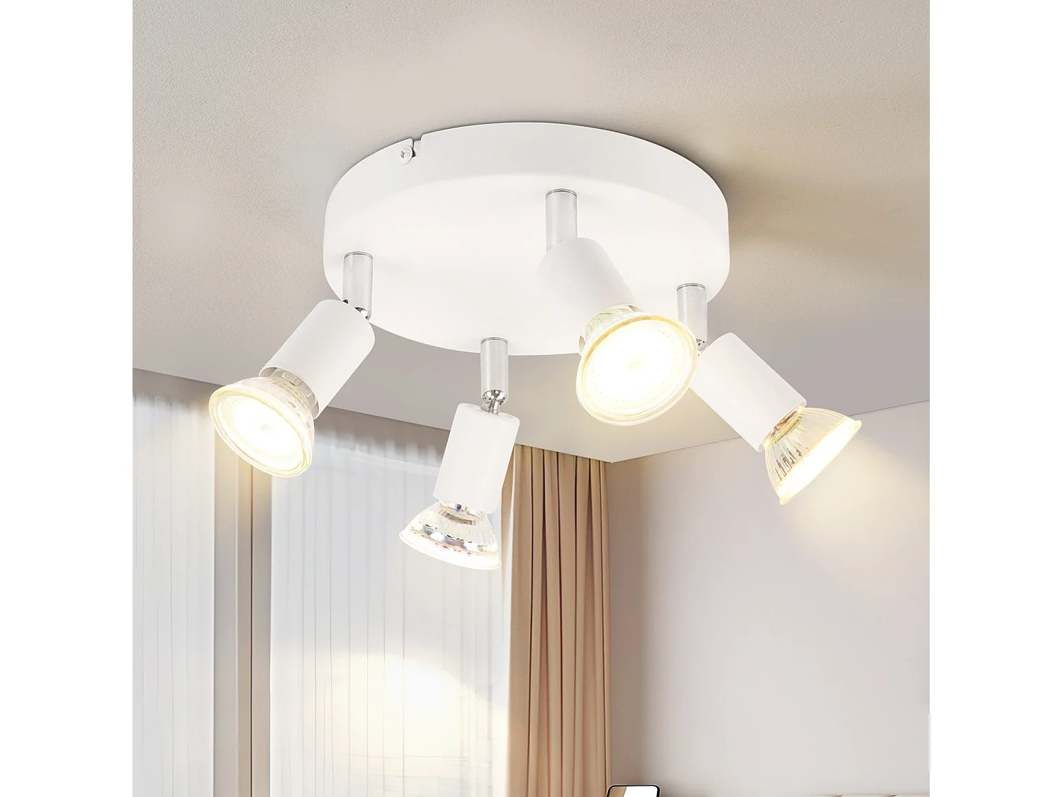 Spot de plafond LED NETTLIFE Blanc - Plafonnier orientable 4 flammes GU10 en métal moderne