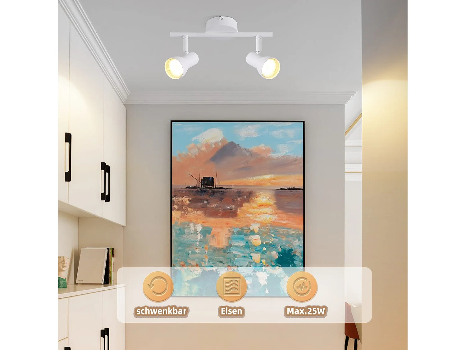 Spot de plafond NETTLIFE 2 flammes design moderne blanc spot GU10 métal spots de plafond orientables à 350°