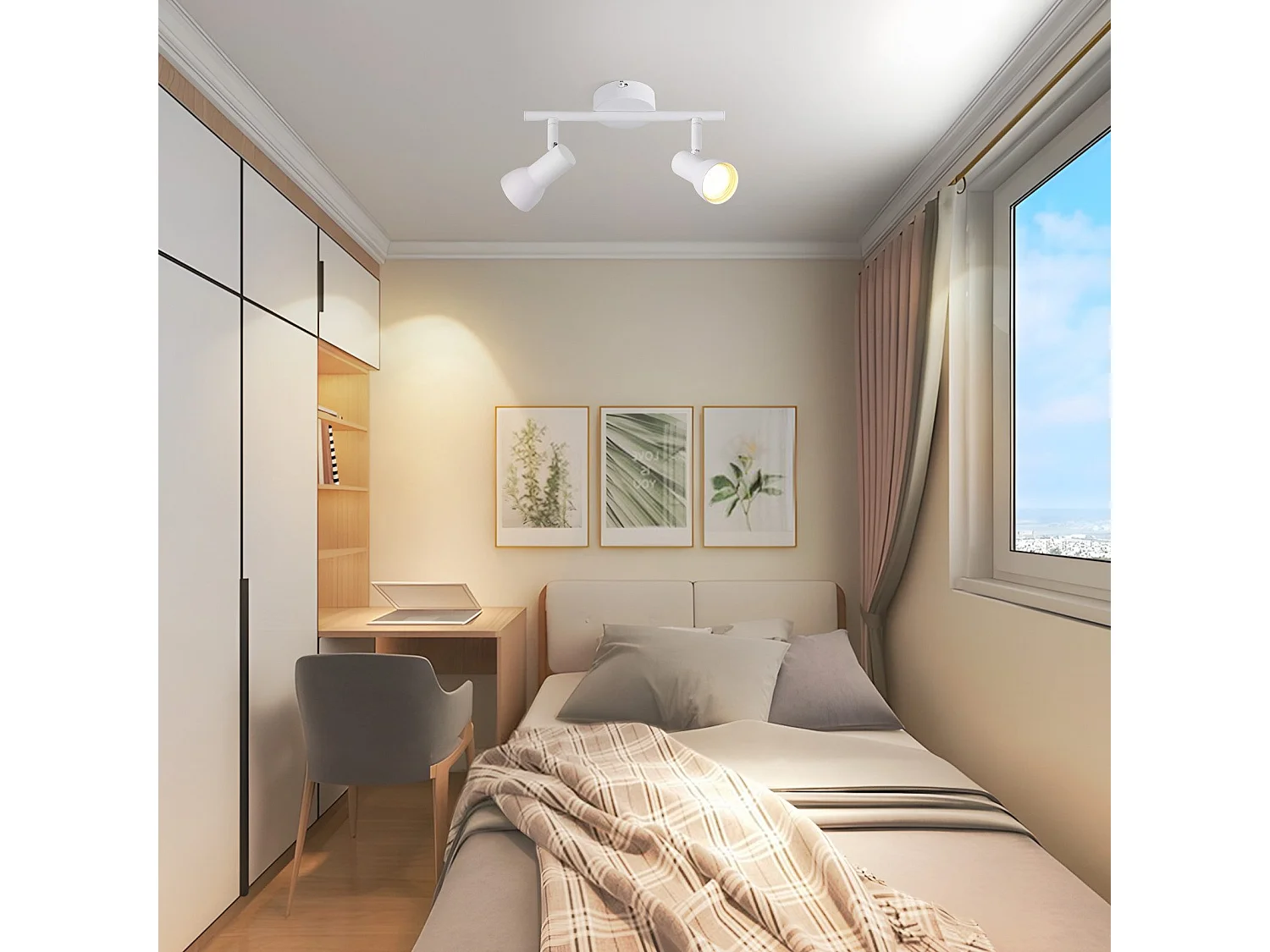 Spot de plafond NETTLIFE 2 flammes design moderne blanc spot GU10 métal spots de plafond orientables à 350°