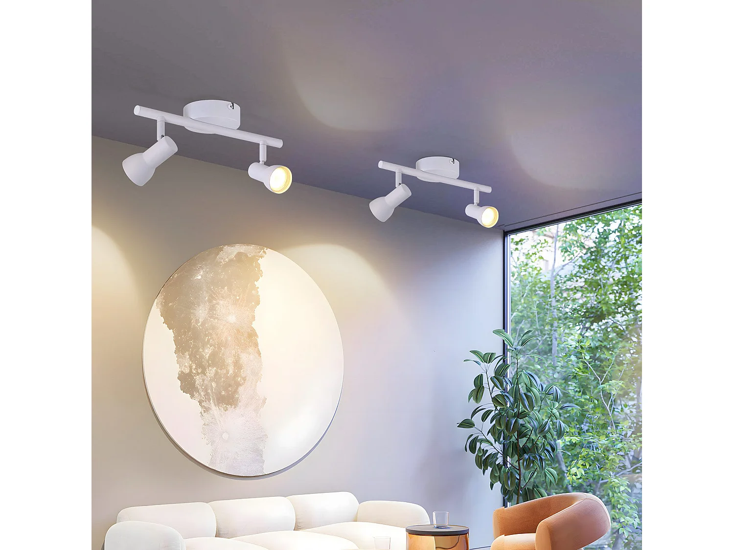 Spot de plafond NETTLIFE 2 flammes design moderne blanc spot GU10 métal spots de plafond orientables à 350°