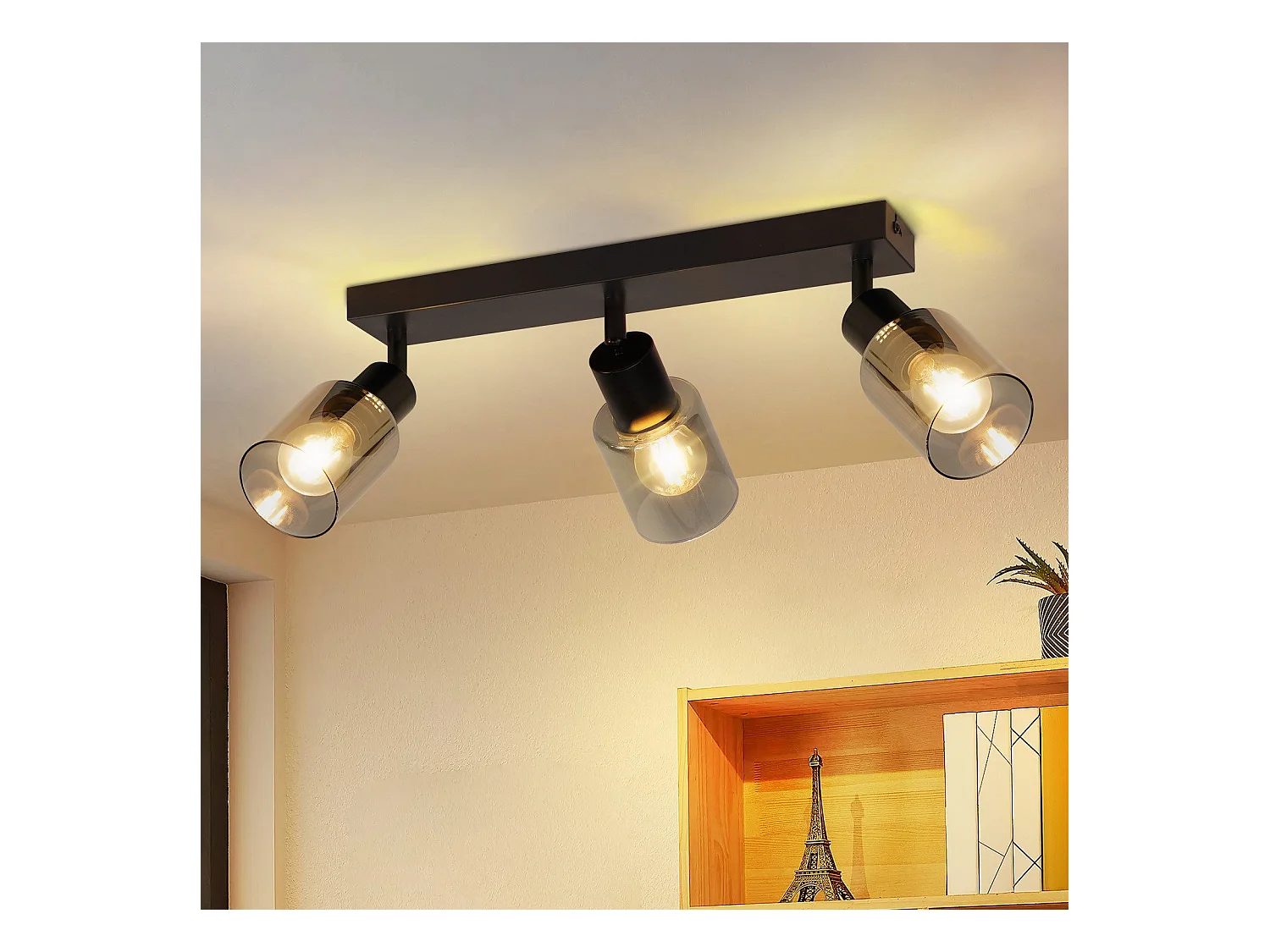 NETTLIFE Plafonnier Spot 3 Flammes Noir Industriel E14 Plafonnier Pour Salon