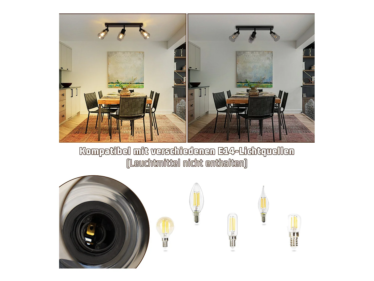 NETTLIFE Plafonnier Spot 3 Flammes Noir Industriel E14 Plafonnier Pour Salon