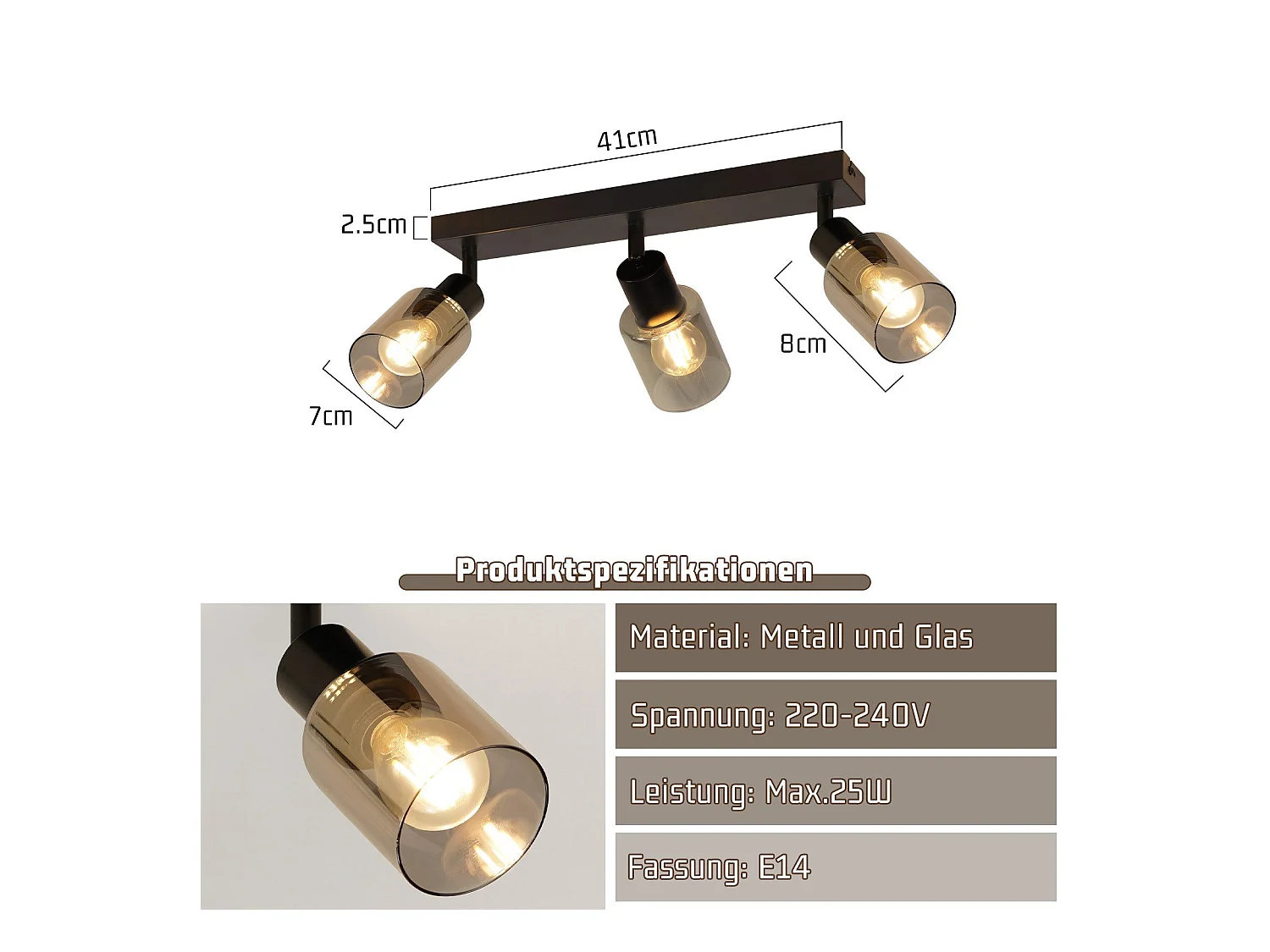 NETTLIFE Plafonnier Spot 3 Flammes Noir Industriel E14 Plafonnier Pour Salon