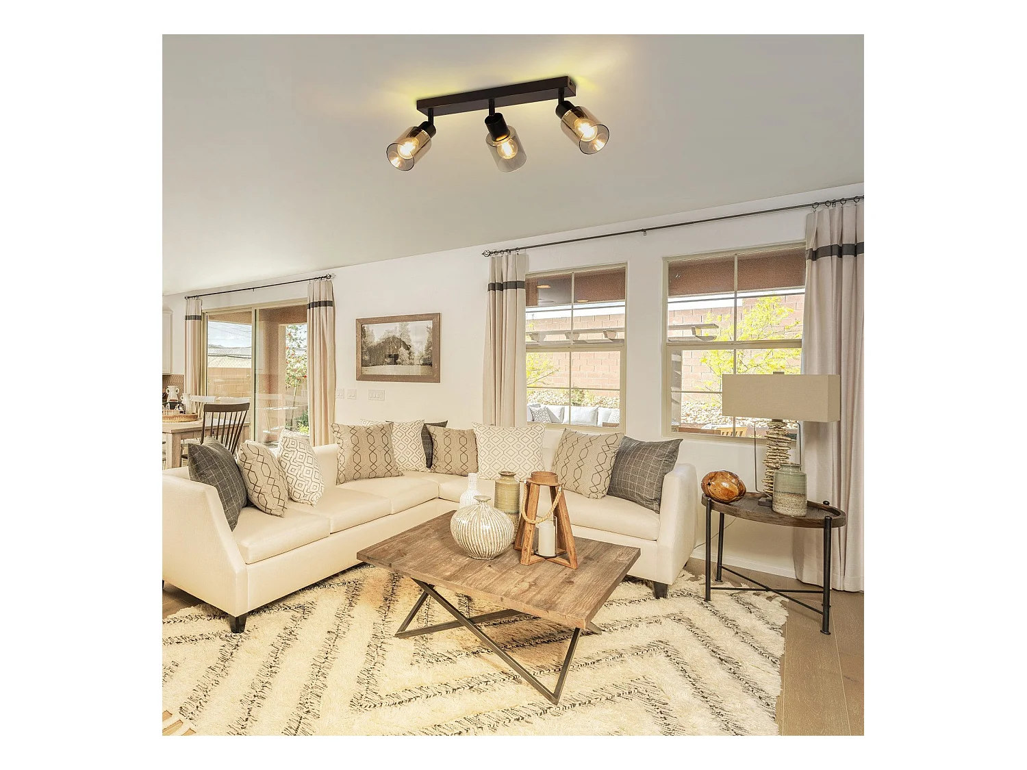 NETTLIFE Plafonnier Spot 3 Flammes Noir Industriel E14 Plafonnier Pour Salon