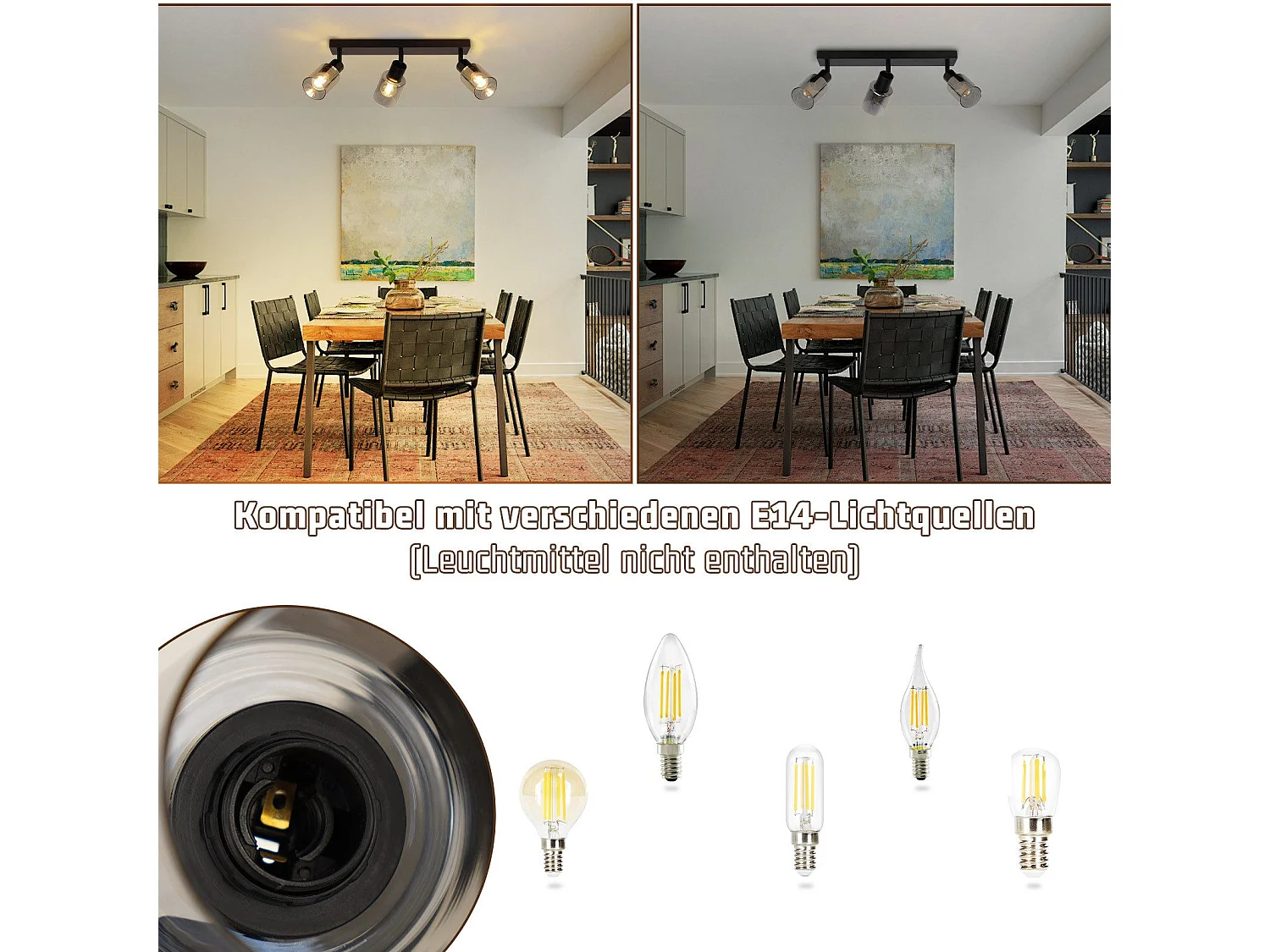 NETTLIFE Plafonnier Spot 3 Flammes Noir Industriel E14 Plafonnier Pour Salon