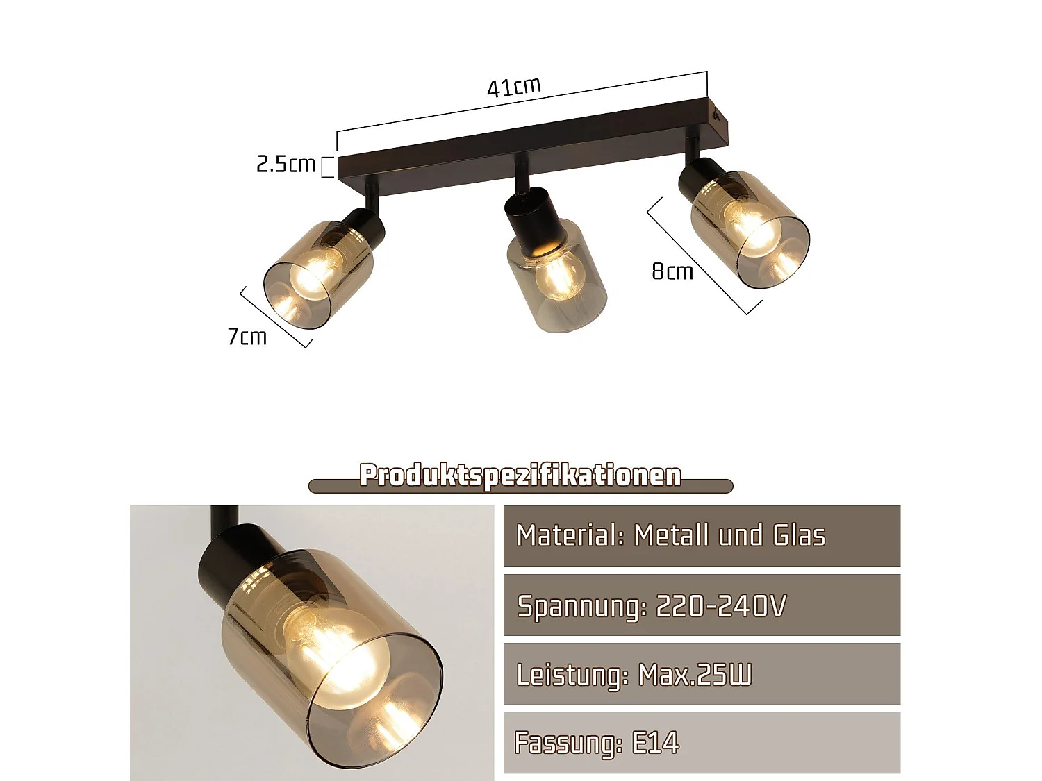 NETTLIFE Plafonnier Spot 3 Flammes Noir Industriel E14 Plafonnier Pour Salon