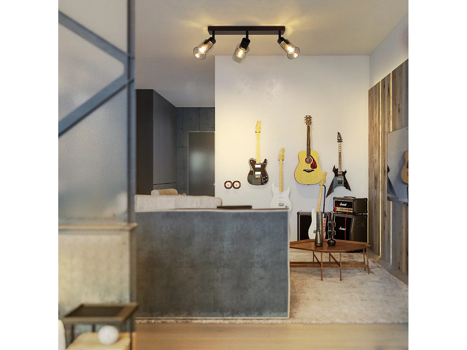 NETTLIFE Plafonnier Spot 3 Flammes Noir Industriel E14 Plafonnier Pour Salon