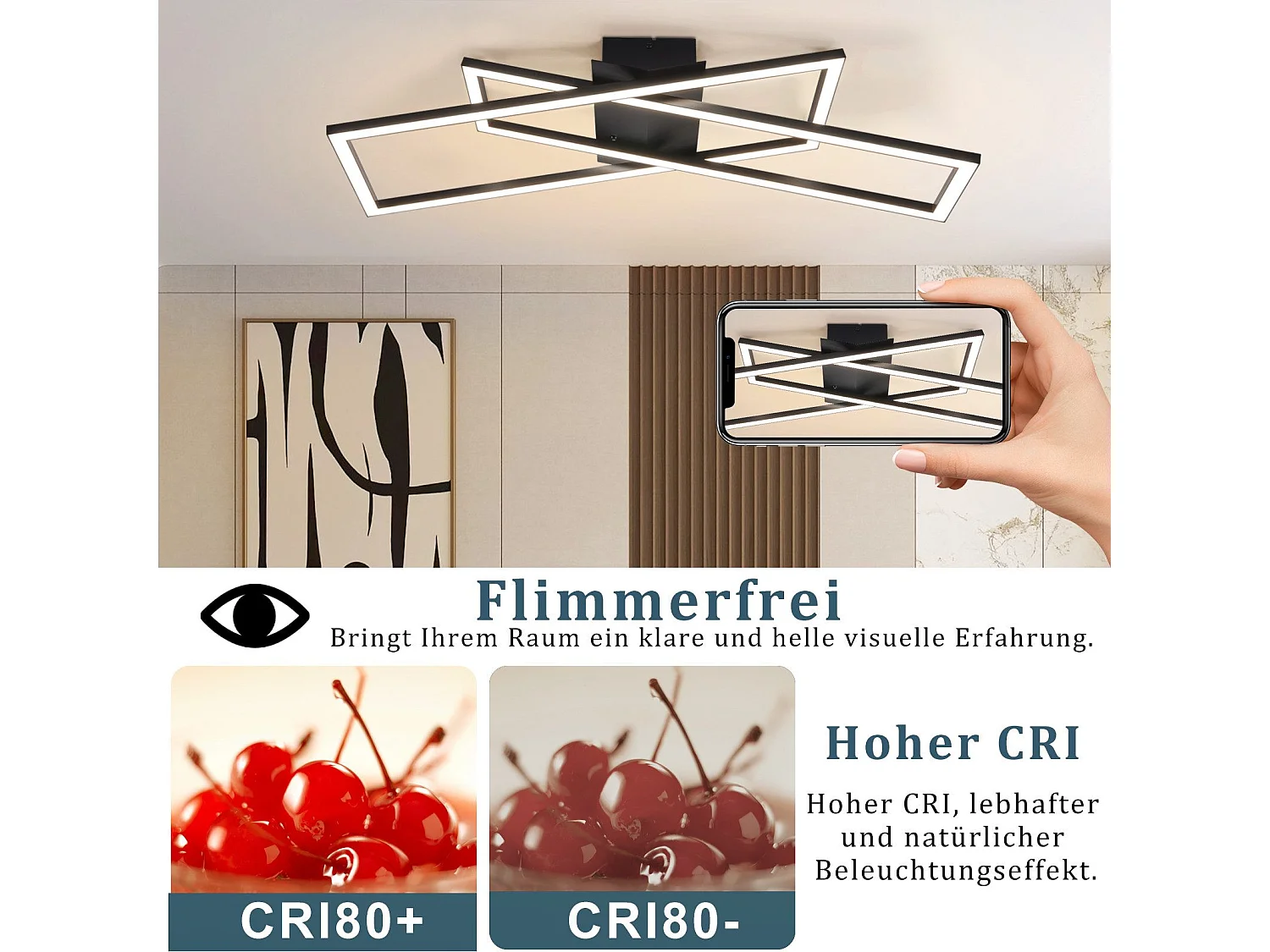 NETTLIFE LED Deckenleuchte Wohnzimmer Schwarz 36W Ściemniacz Deckenlampe Büro Kinderzimmer