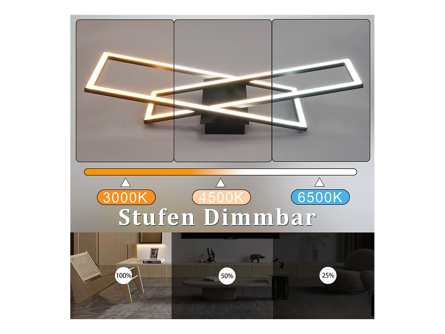 NETTLIFE LED Deckenleuchte Wohnzimmer Schwarz 36W Dimmbar Deckenlampe Büro Kinderzimmer