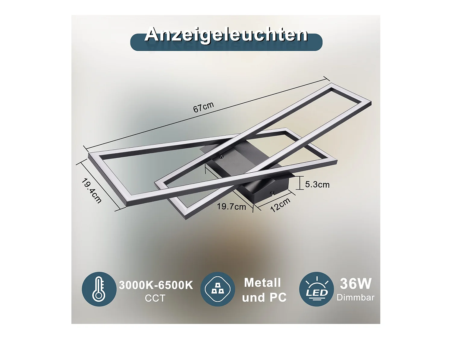 NETTLIFE LED Deckenleuchte Wohnzimmer Schwarz 36W Dimmbar Deckenlampe Büro Kinderzimmer