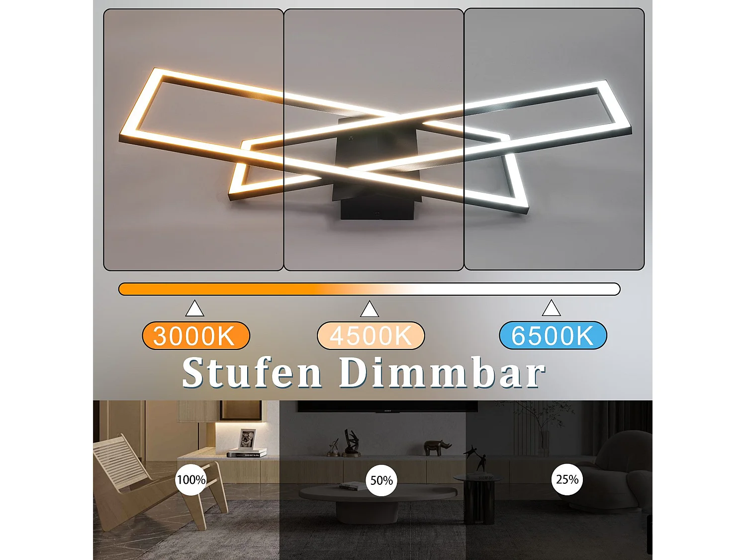 NETTLIFE LED Deckenleuchte Wohnzimmer Schwarz 36W Dimmbar Deckenlampe Büro Kinderzimmer