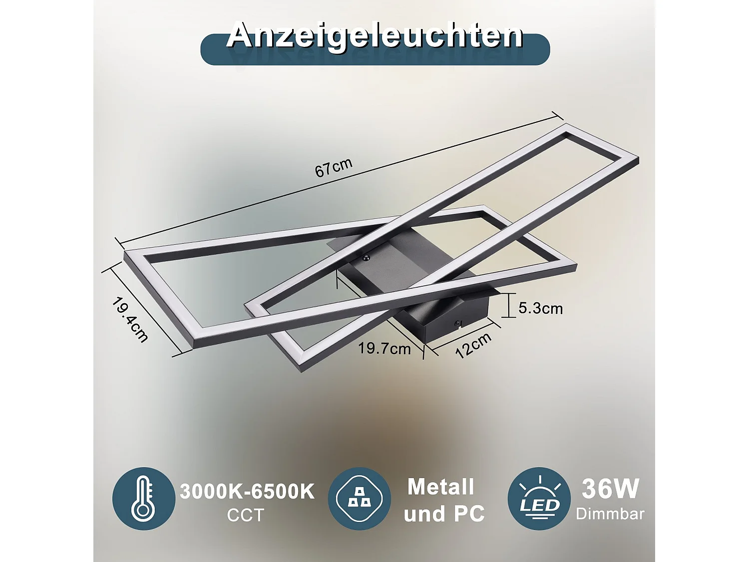 NETTLIFE LED Deckenleuchte Wohnzimmer Schwarz 36W Dimmbar Deckenlampe Büro Kinderzimmer