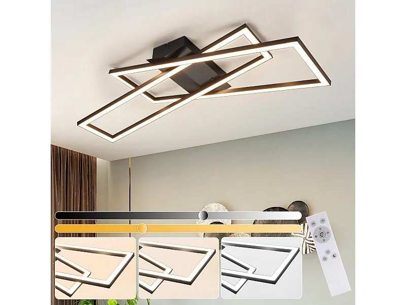 NETTLIFE LED Deckenleuchte Wohnzimmer Schwarz 36W Dimmbar Deckenlampe Büro Kinderzimmer