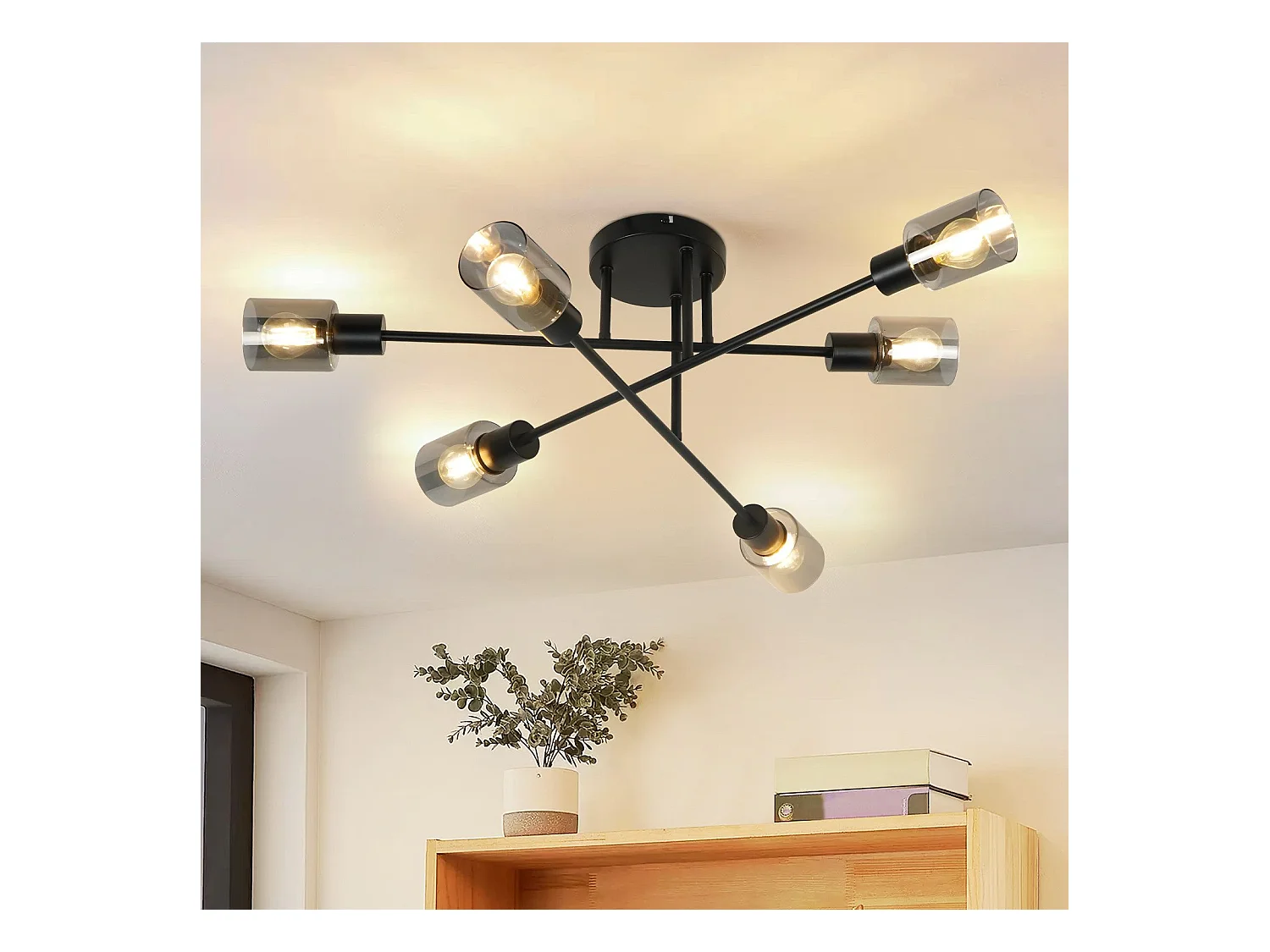 NETTLIFE Plafonnier Spot 6 Flammes Noir Industriel E14 Plafonnier Pour Salon