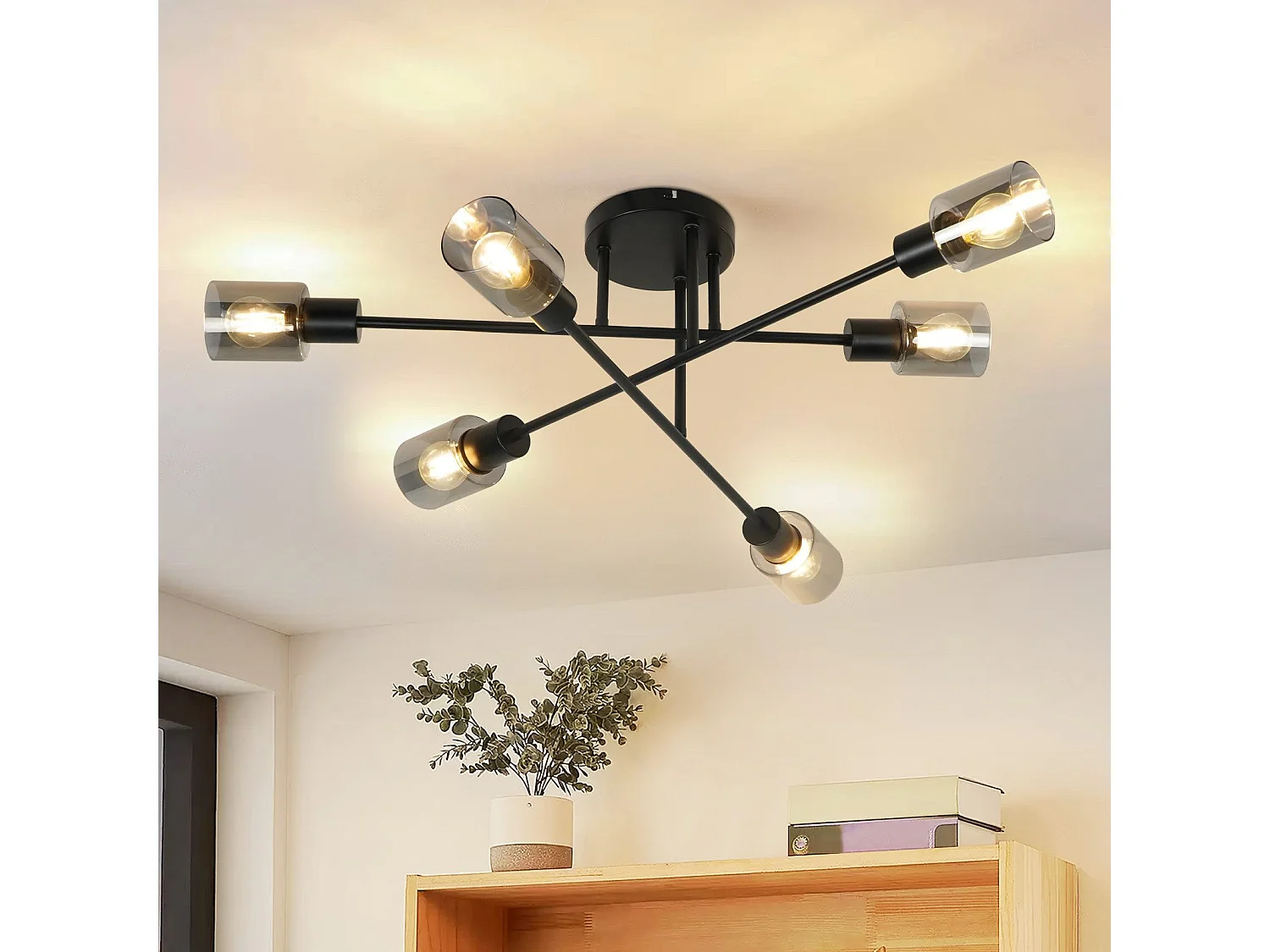 NETTLIFE Deckenleuchte Spot 6 flammig schwarz Industrial E14 Deckenlampe für Wohnzimmer