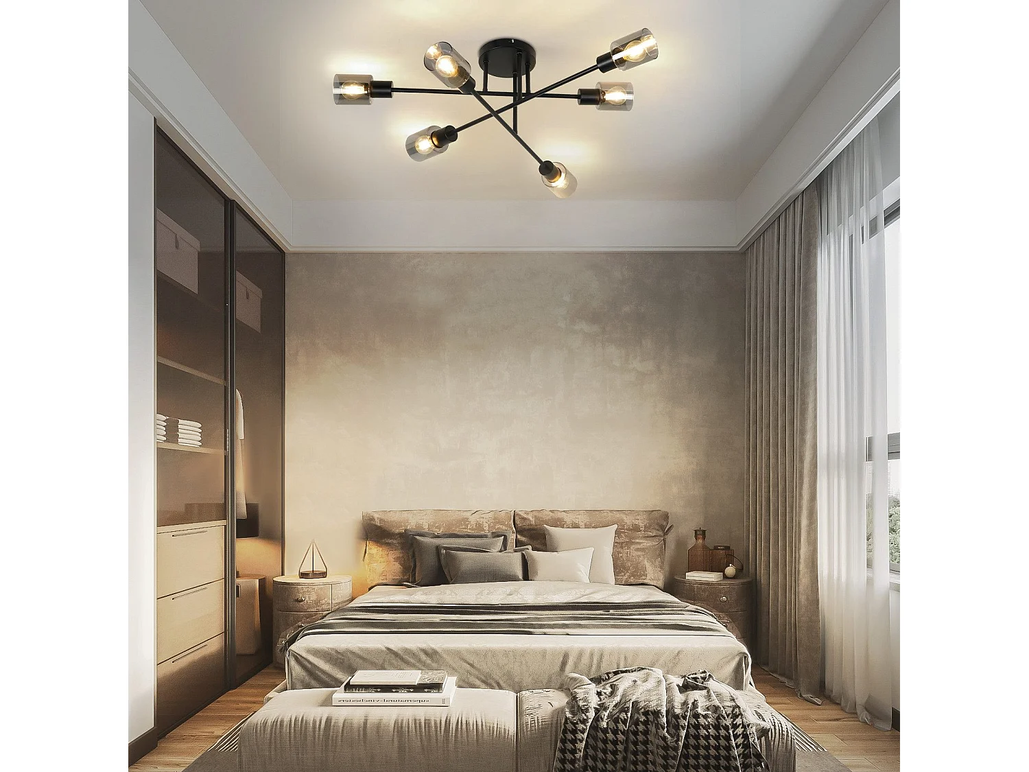 NETTLIFE Deckenleuchte Spot 6 flammig schwarz Industrial E14 Deckenlampe für Wohnzimmer