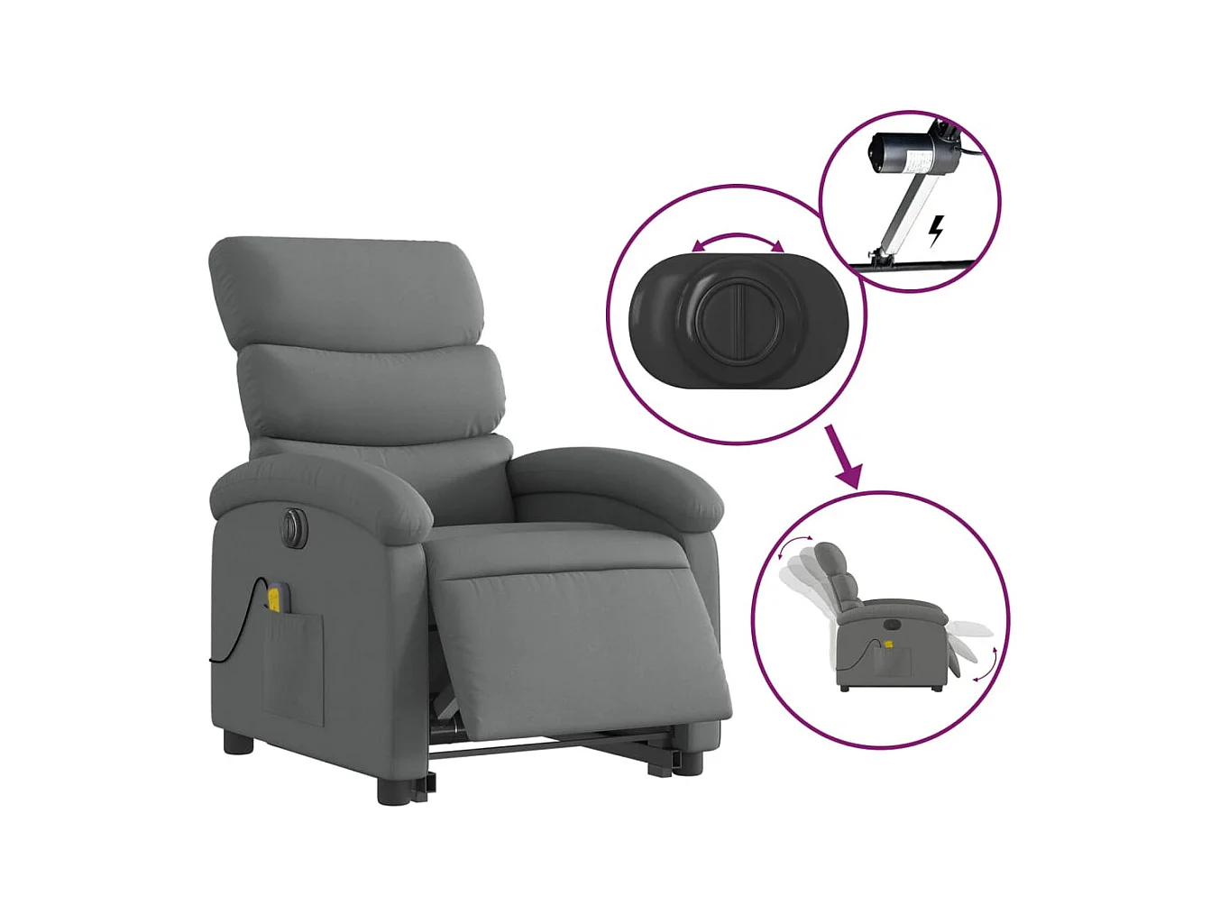 Fauteuil inclinable de massage électrique Gris foncé Tissu