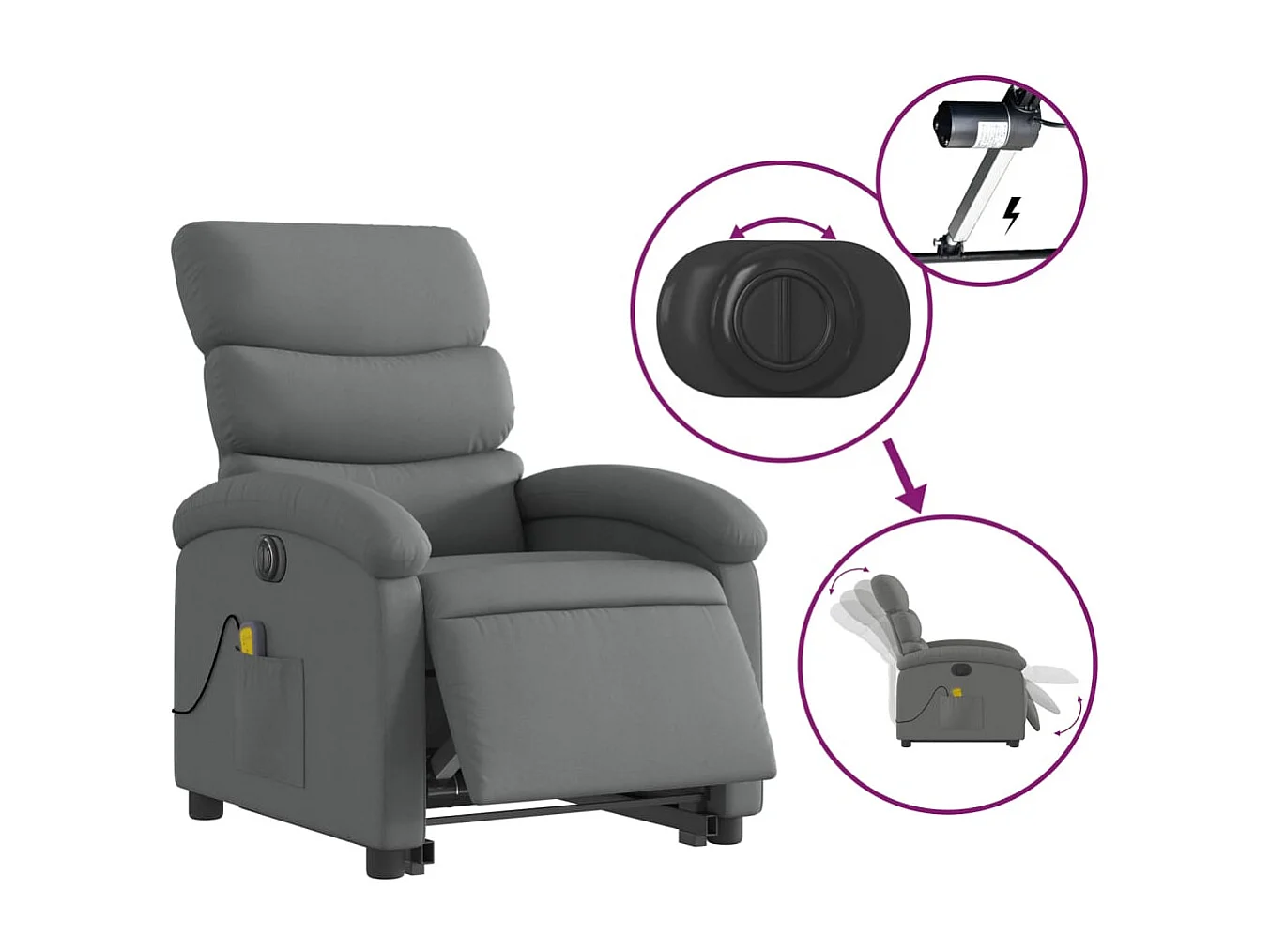 Fauteuil inclinable de massage électrique Gris foncé Tissu