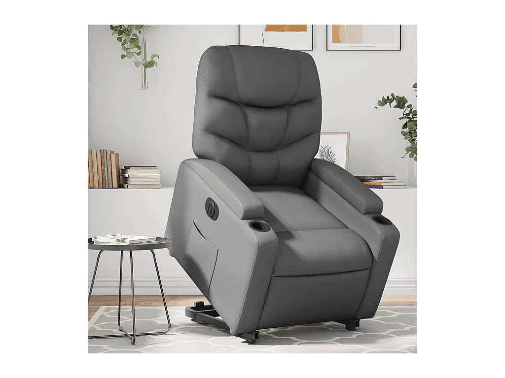 Sillón reclinable elevable eléctrico de cuero sintético gris